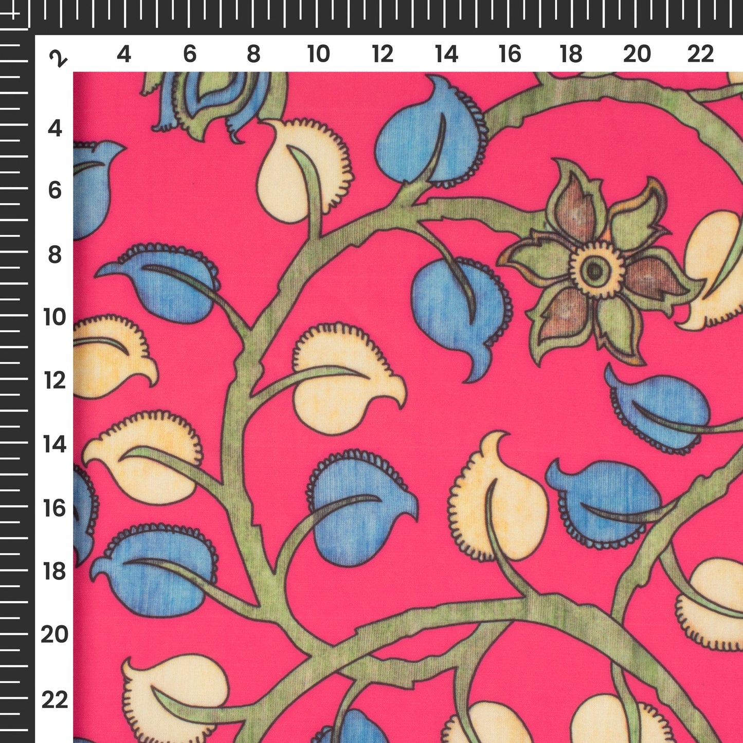 Dark Pink Floral Digital Print Georgette Satin Fabric