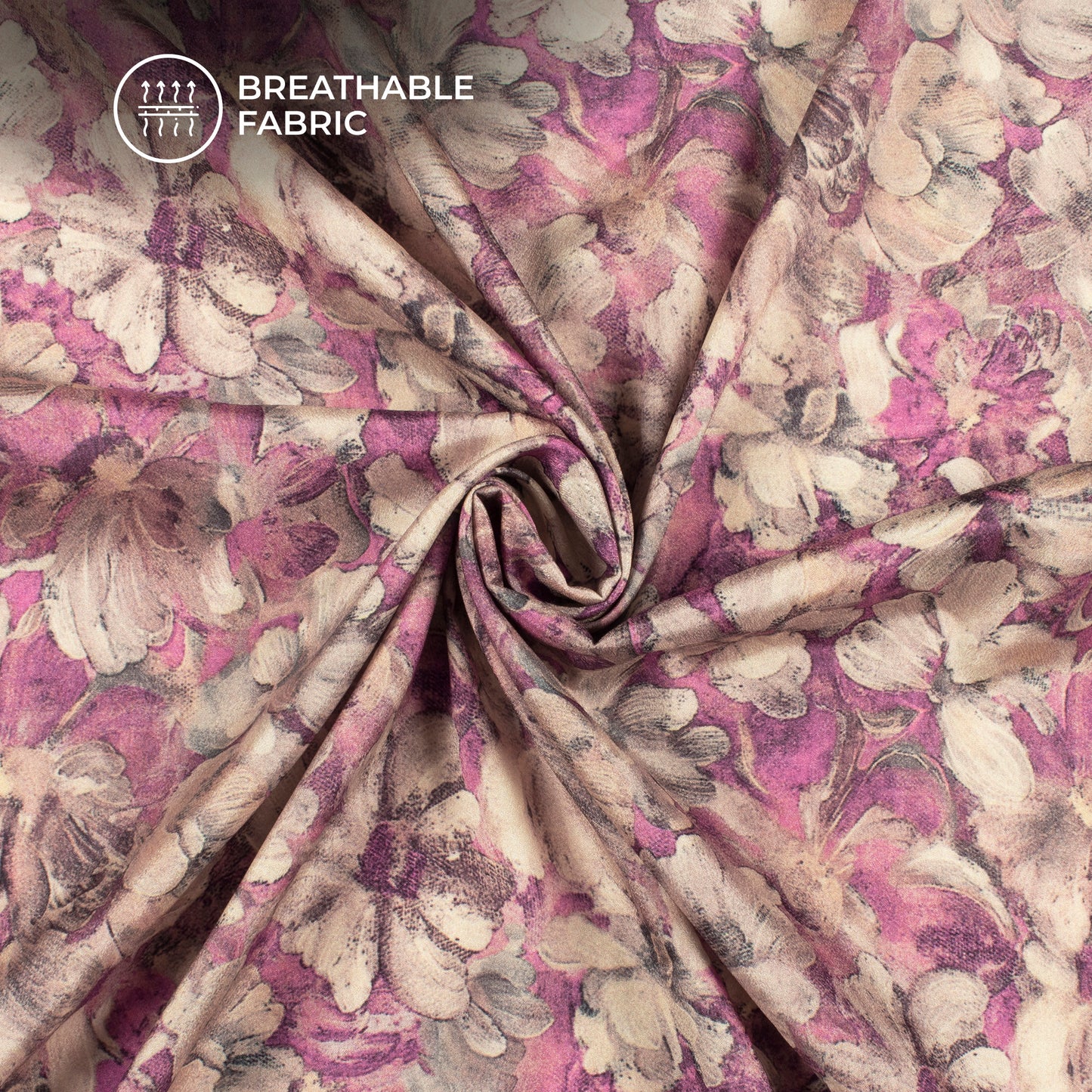 Beige Floral Digital Print Crepe Silk Fabric