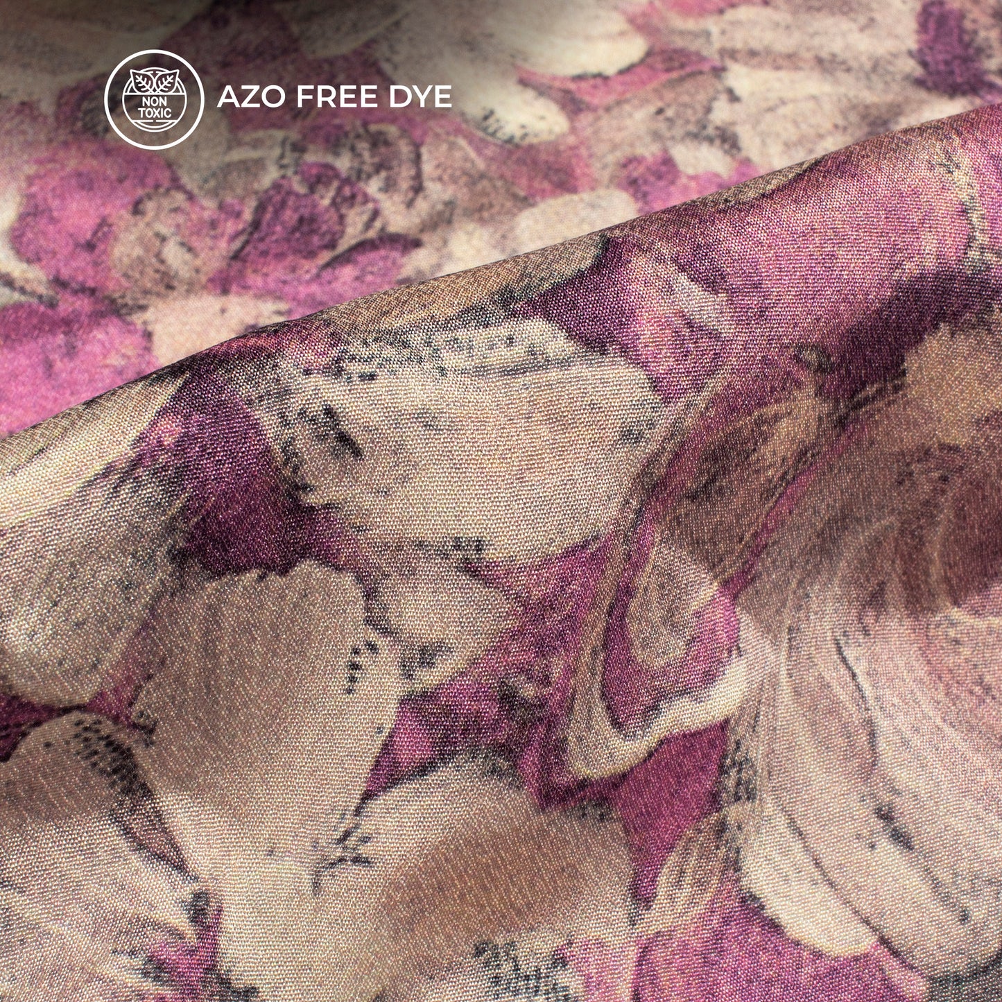 Beige Floral Digital Print Crepe Silk Fabric