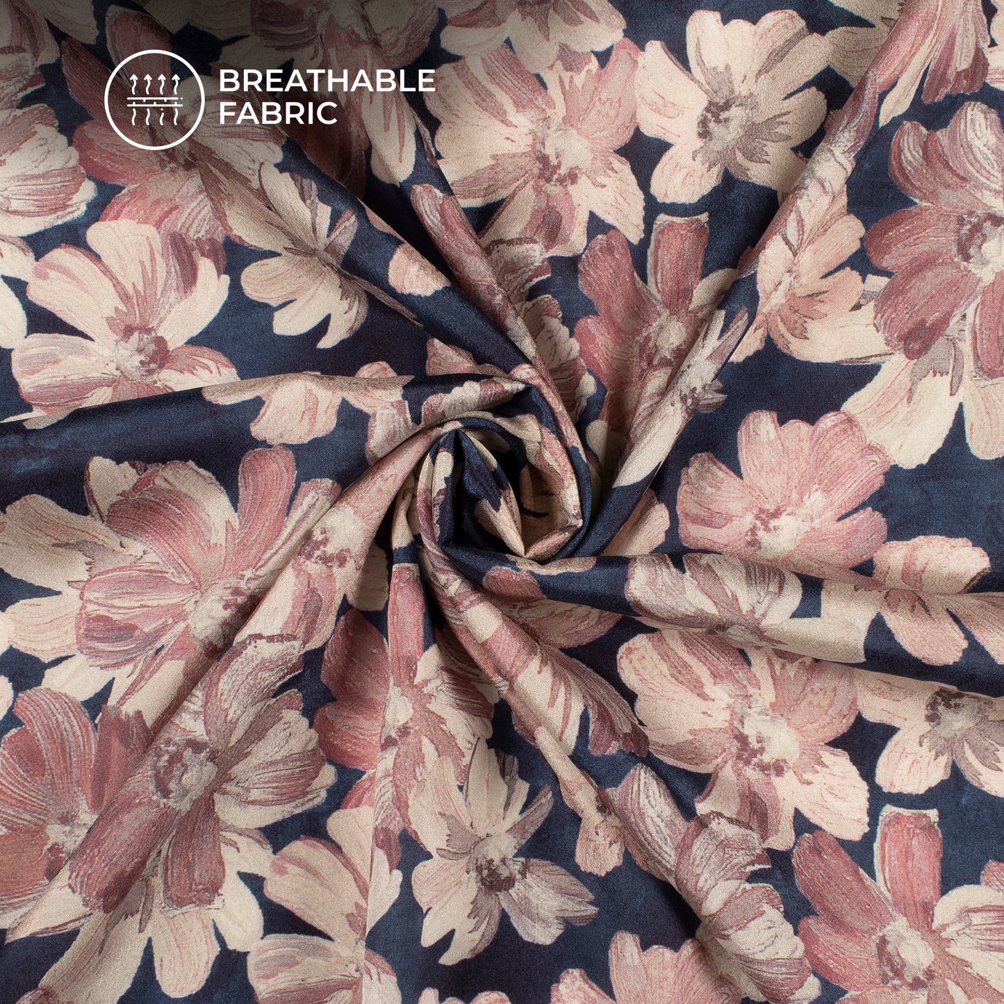 Beige Floral Digital Print Crepe Silk Fabric