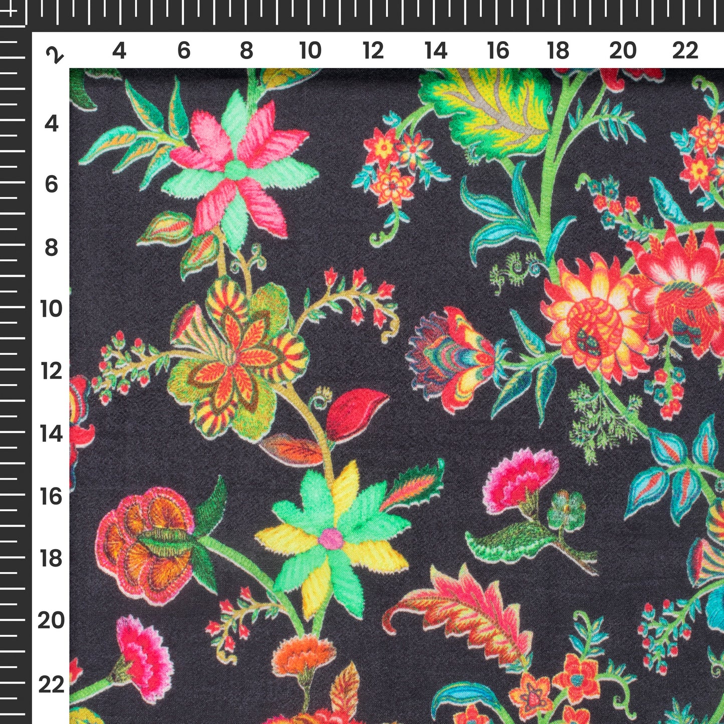 Crow Black Floral Digital Print Viscose Uppada Silk Fabric