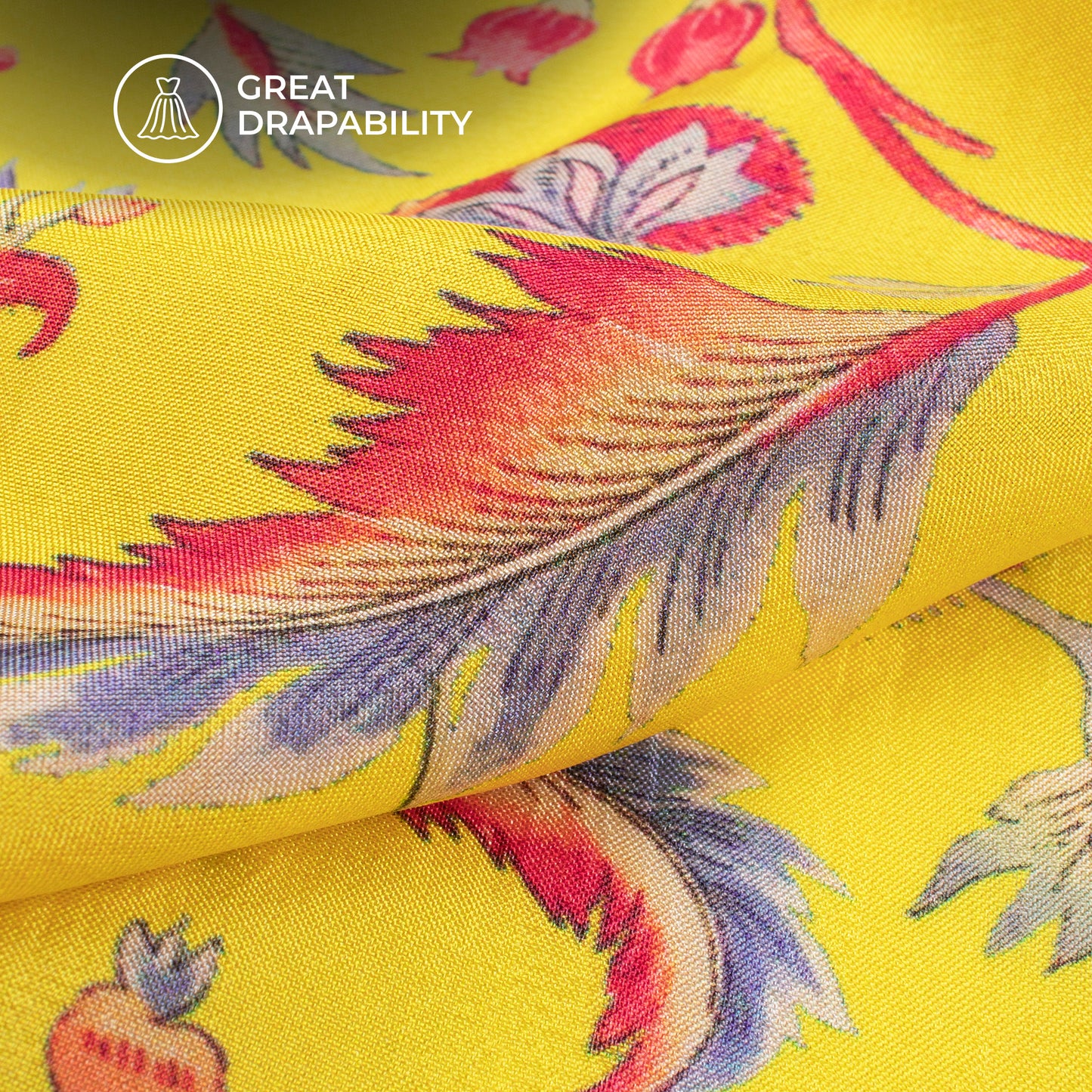 Chartreuse Yellow Floral Digital Print Viscose Uppada Silk Fabric