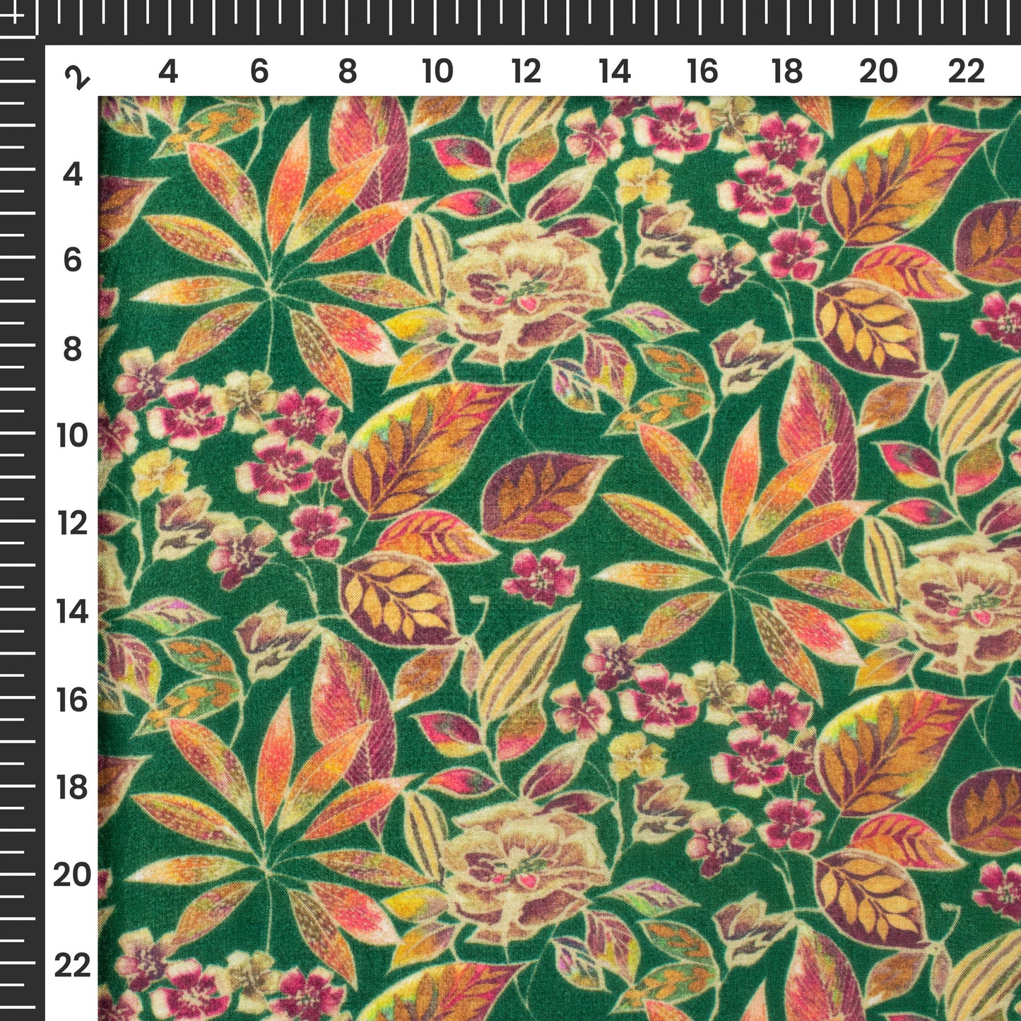 Dark Green Floral Digital Print Viscose Uppada Silk Fabric