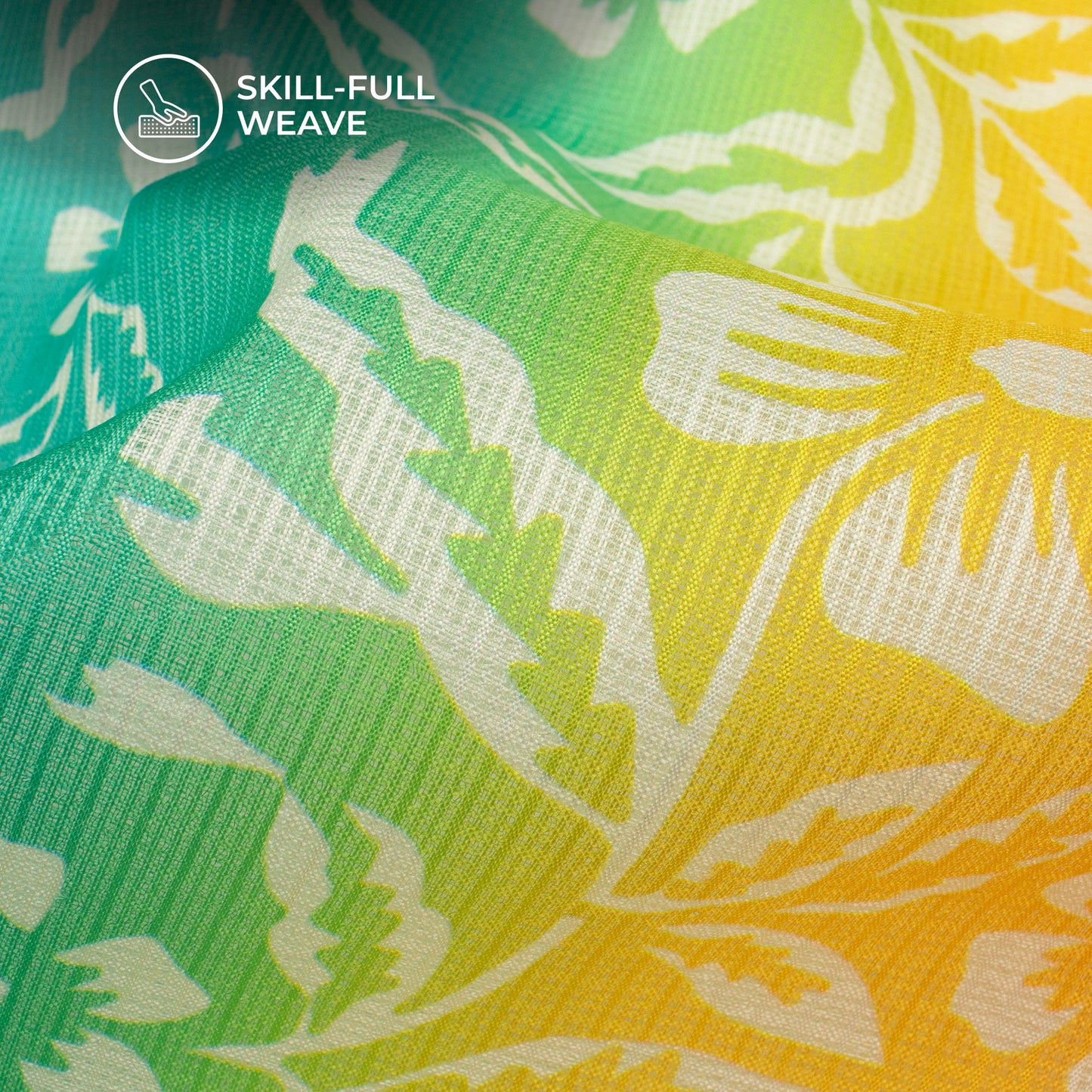 Green Floral Digital Print Kota Doria Fabric
