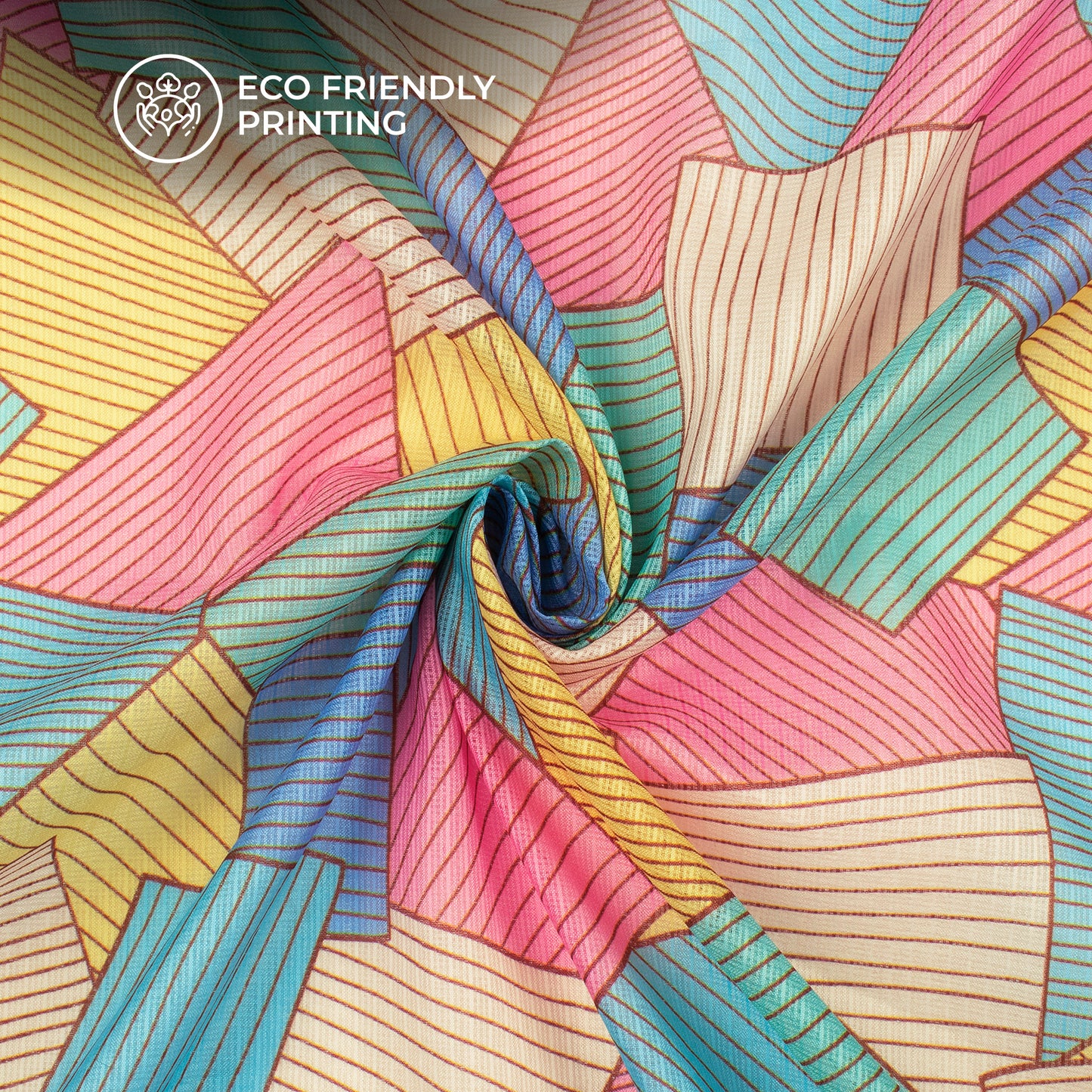 Teal Blue Geometric Digital Print Kota Doria Fabric