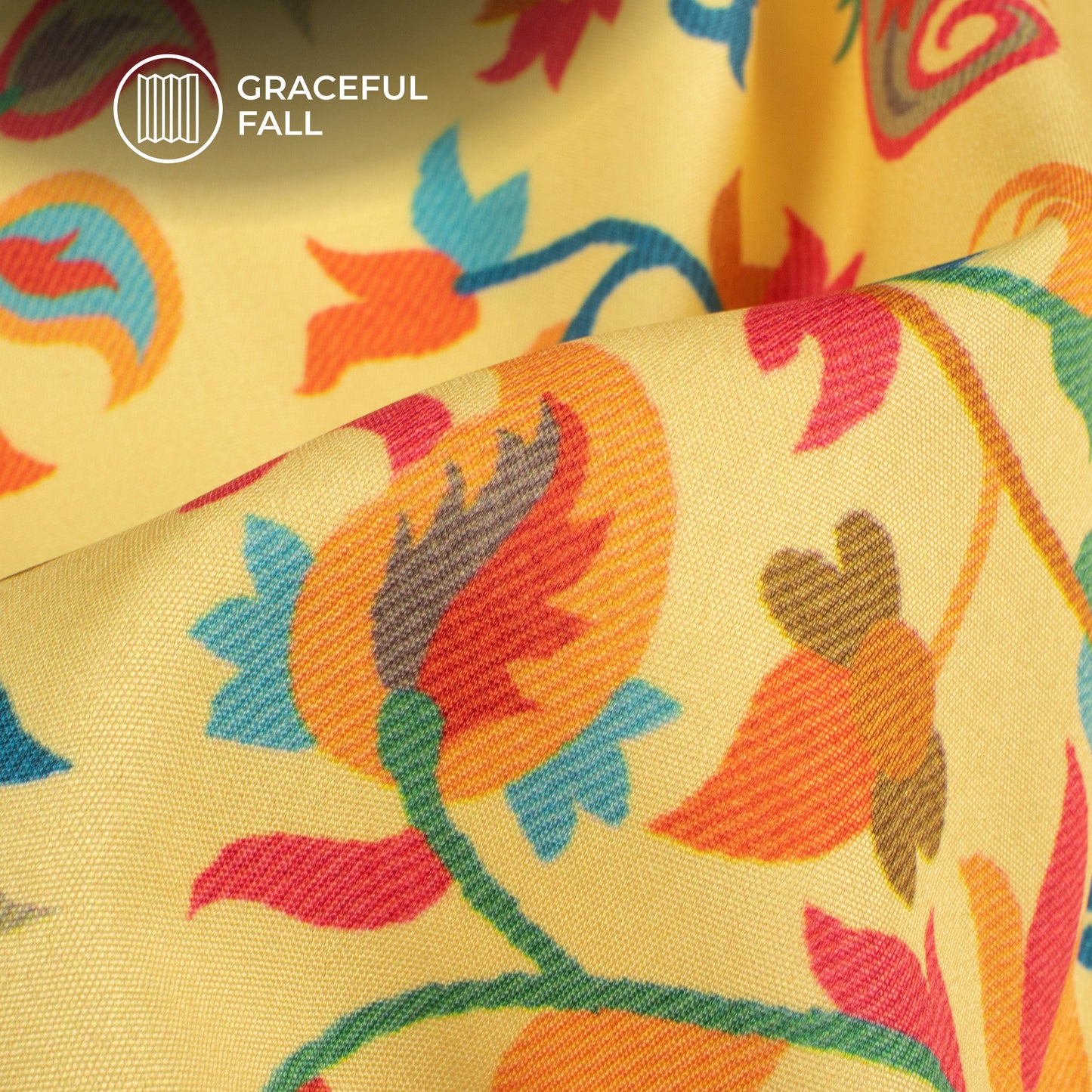 Saffron Floral Digital Print Butter Crepe Fabric