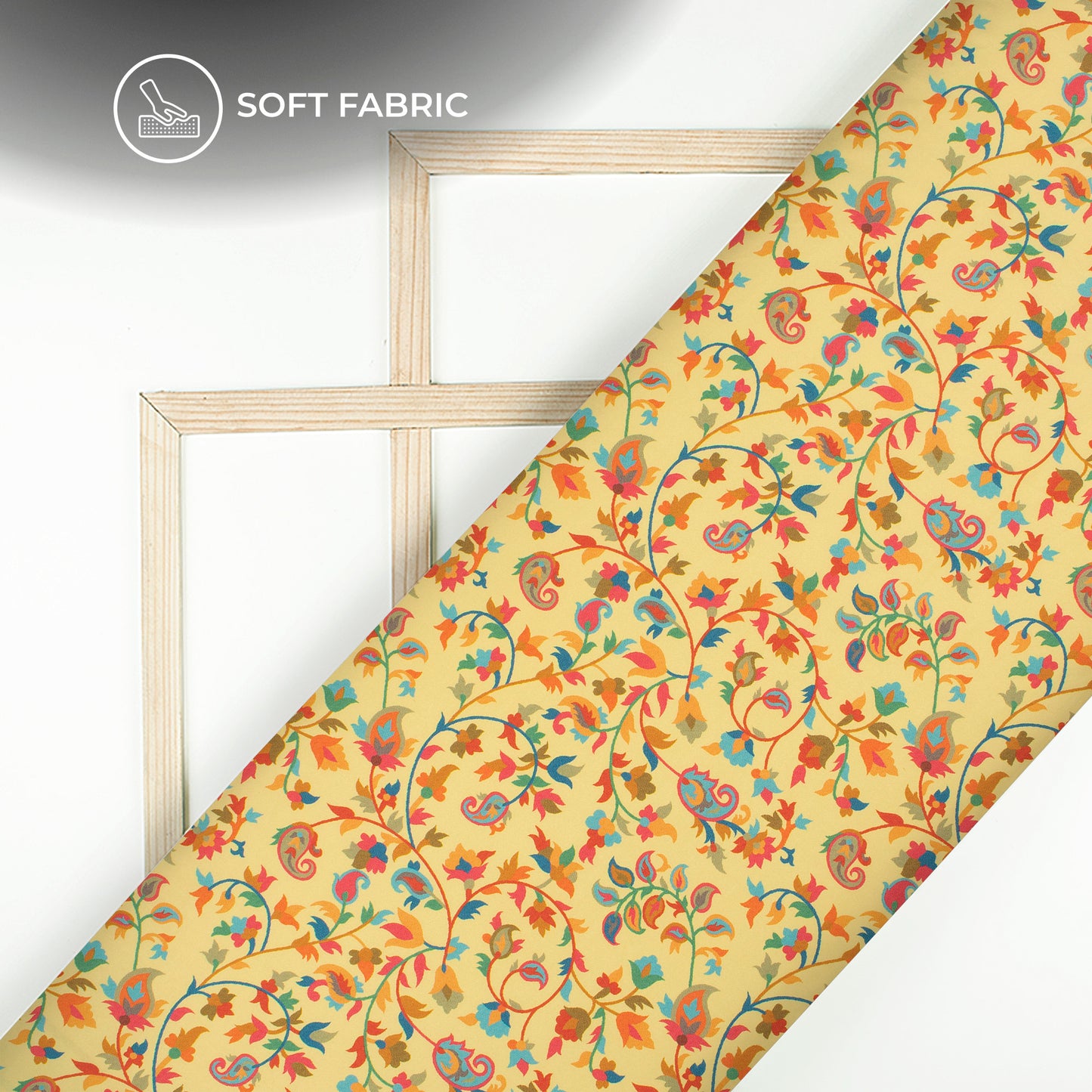 Saffron Floral Digital Print Butter Crepe Fabric