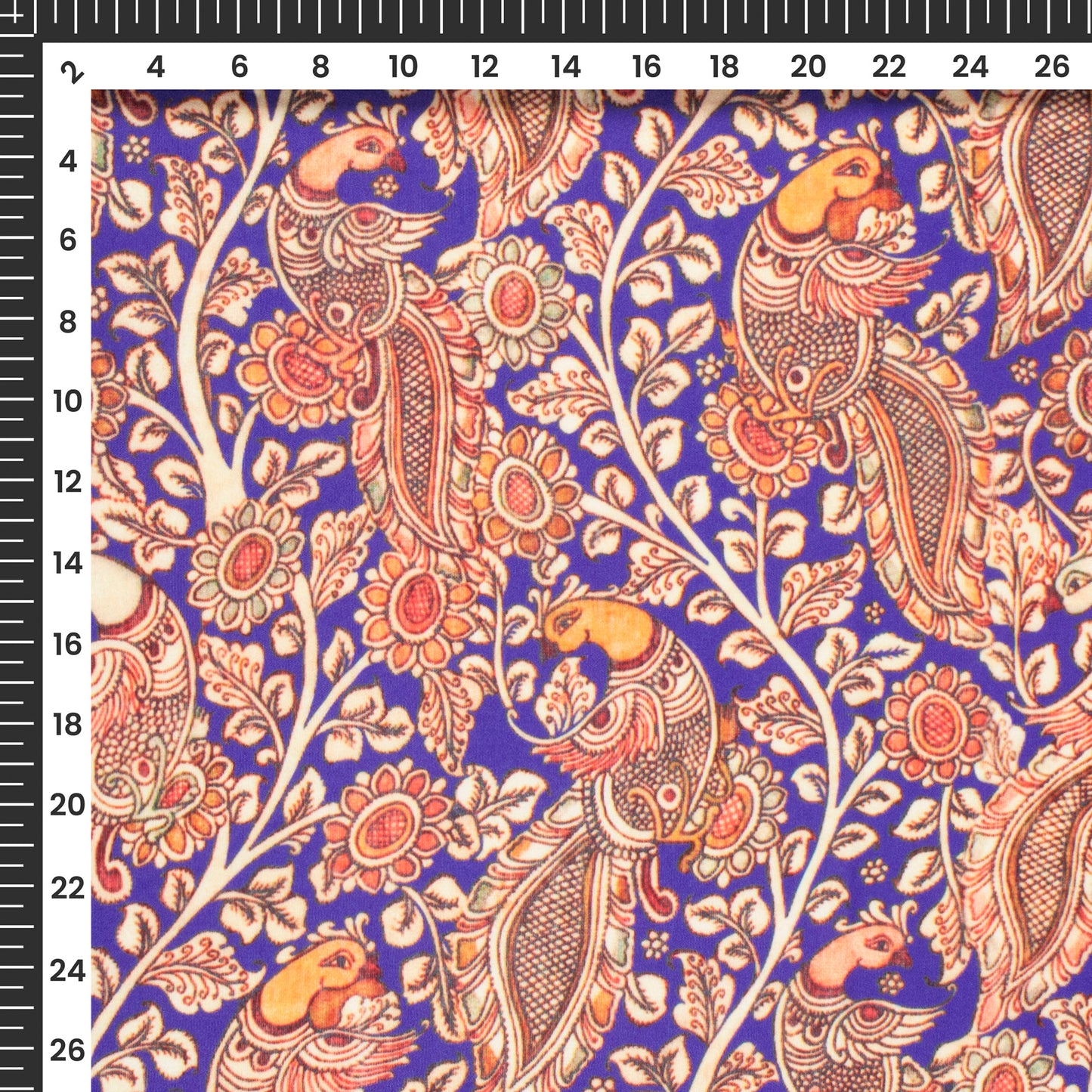 Royal Blue Bird Digital Print Butter Crepe Fabric