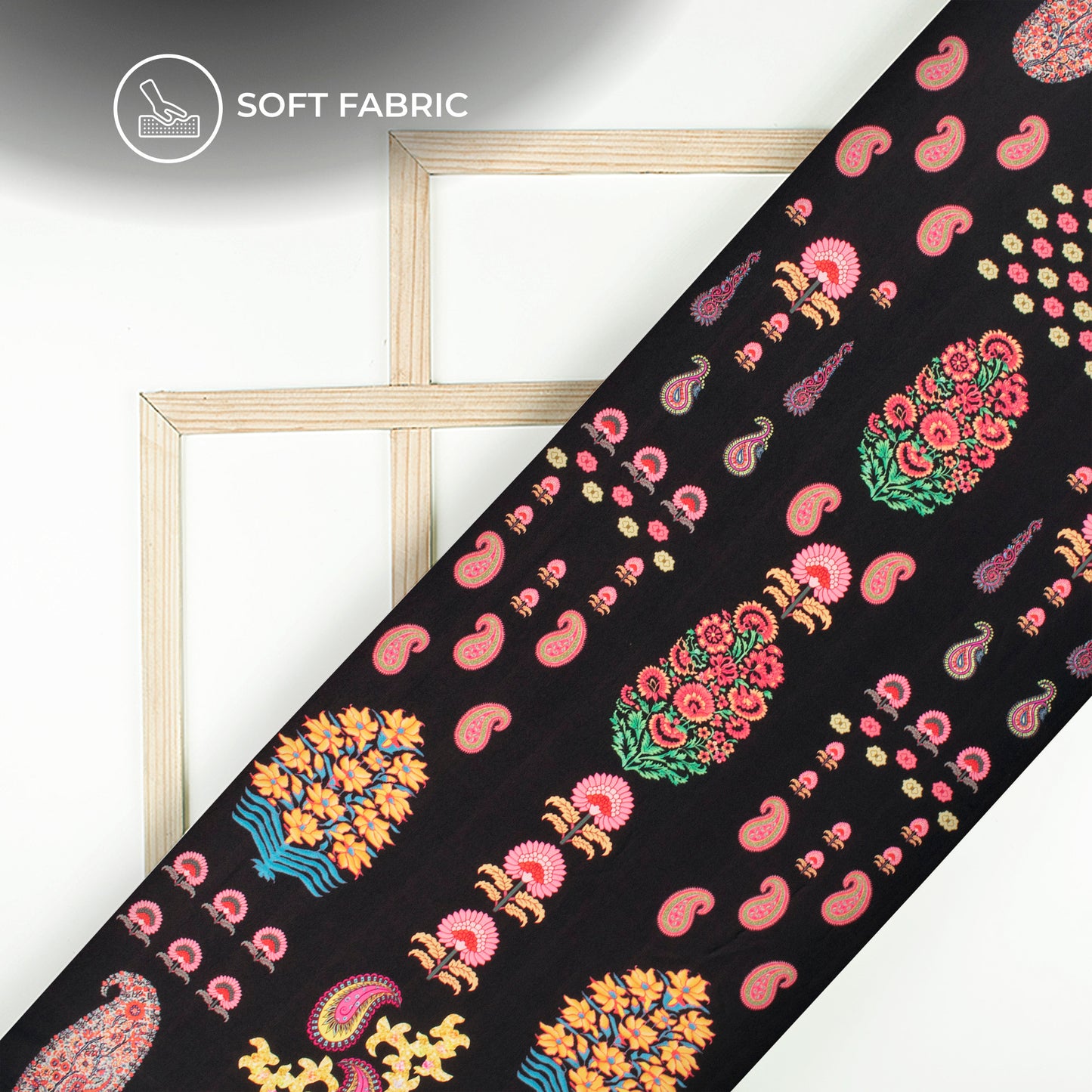 Black Floral Digital Print Butter Crepe Fabric