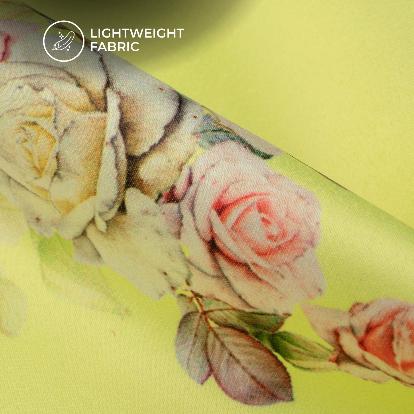 Light Yellow Floral Digital Print Charmeuse Satin Fabric (Width 58 Inches)