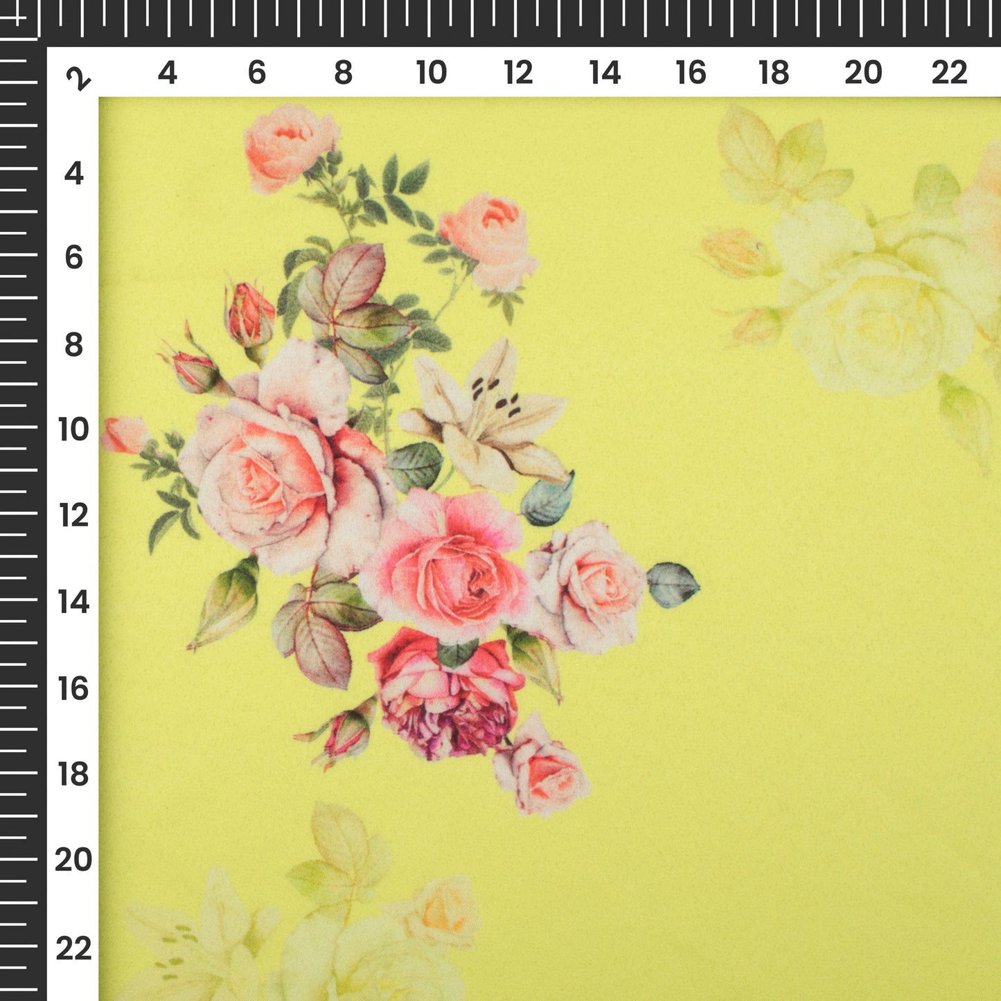 Light Yellow Floral Digital Print Charmeuse Satin Fabric (Width 58 Inches)
