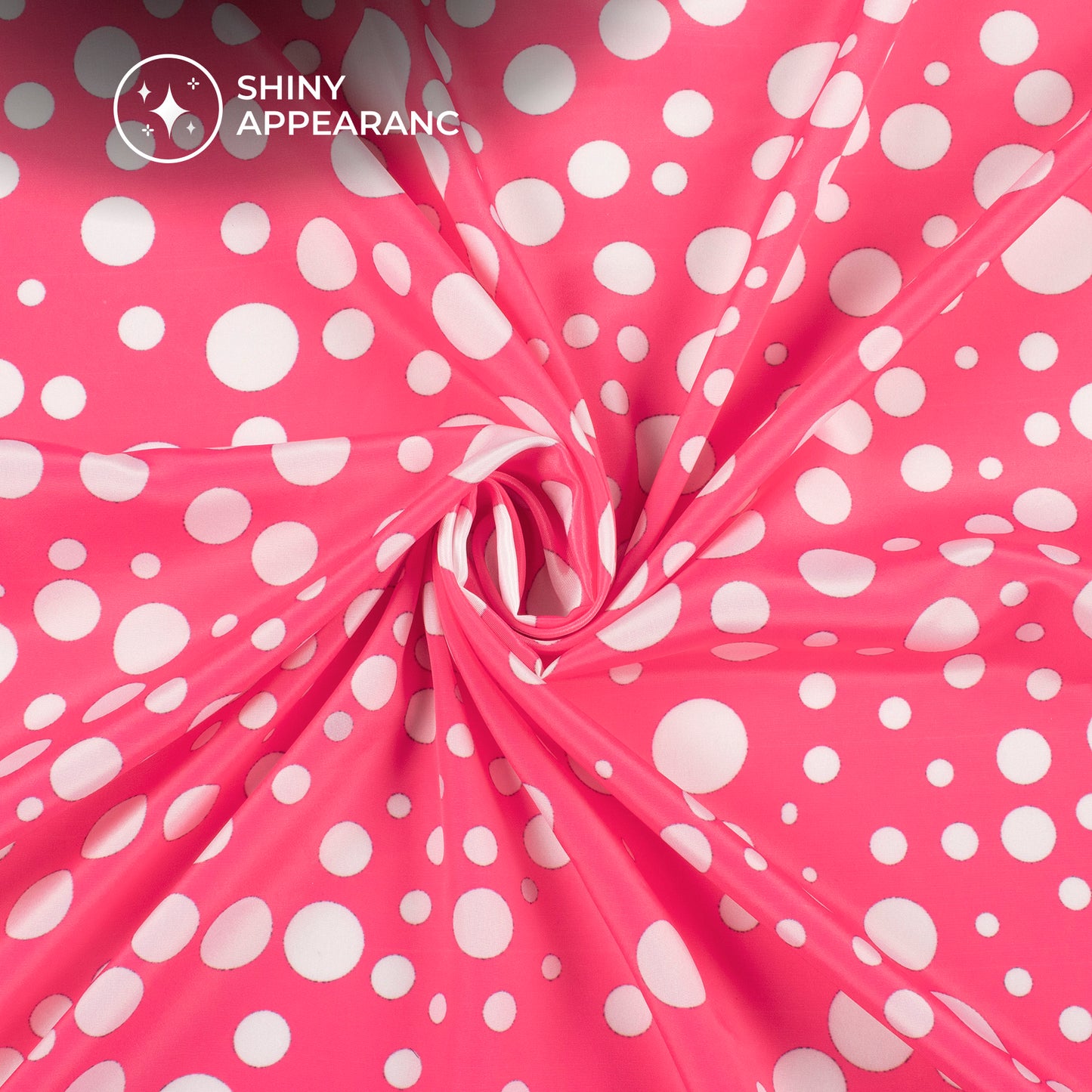 Pink Polka Dot Digital Print Crepe Satin Fabric