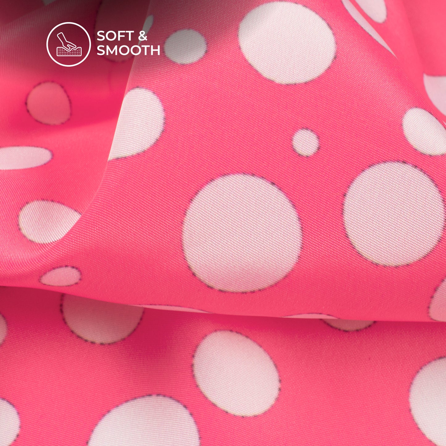 Pink Polka Dot Digital Print Crepe Satin Fabric