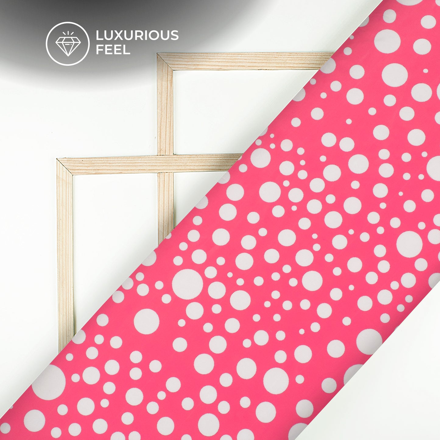 Pink Polka Dot Digital Print Crepe Satin Fabric