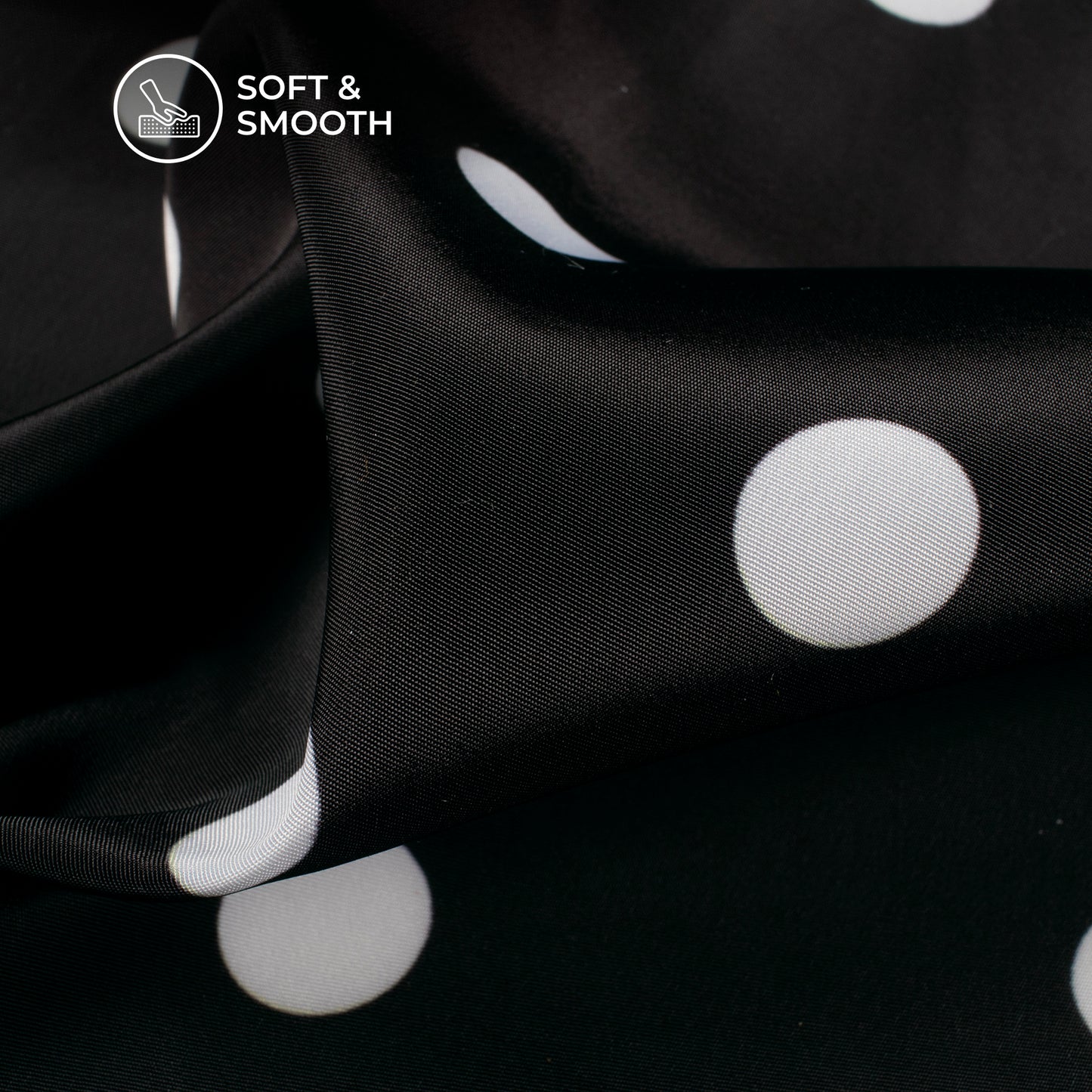 Black Polka Dot Digital Print Crepe Satin Fabric
