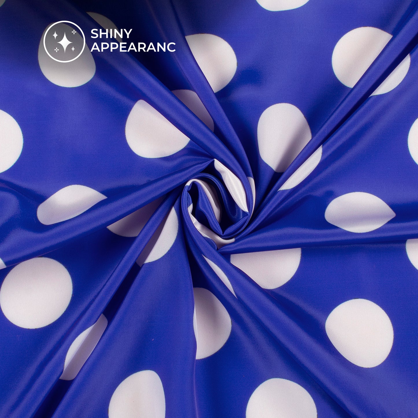 Royal Blue Polka Dot Digital Print Crepe Satin Fabric