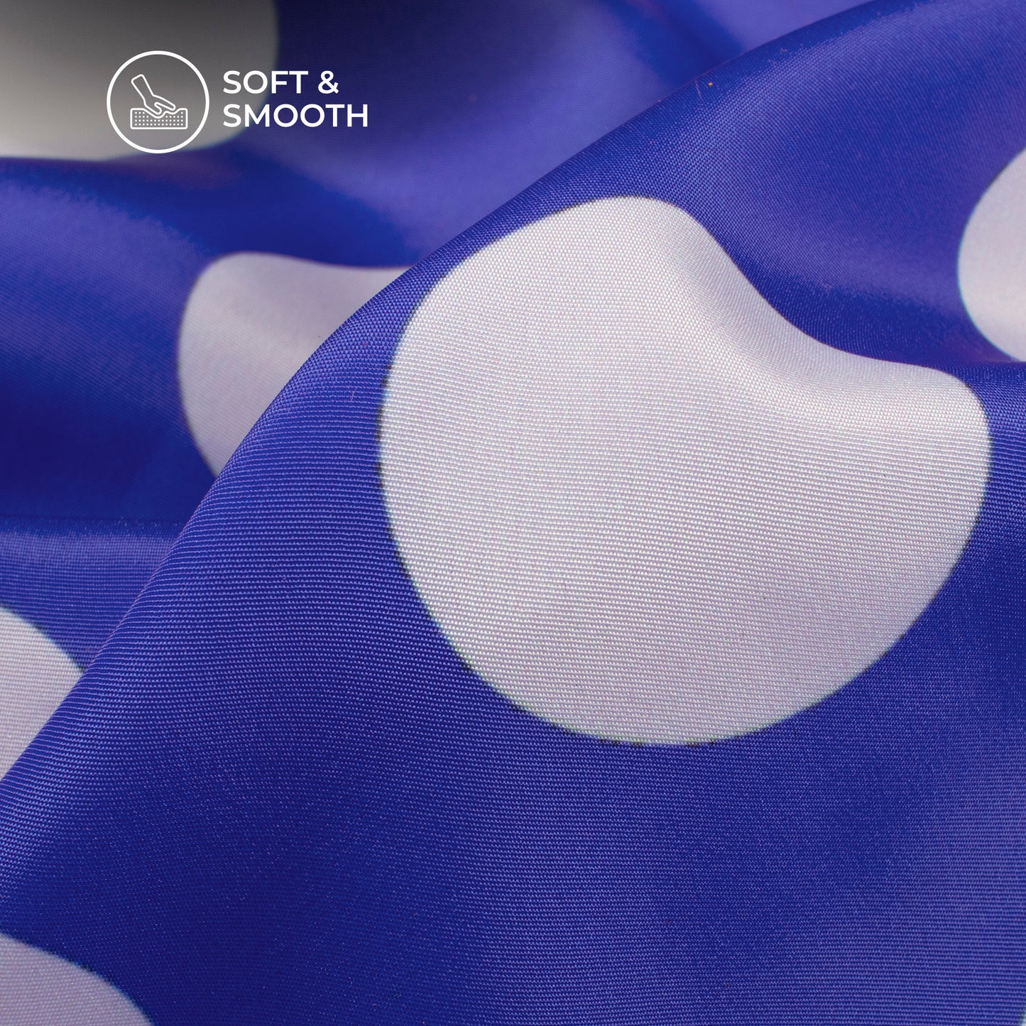 Royal Blue Polka Dot Digital Print Crepe Satin Fabric