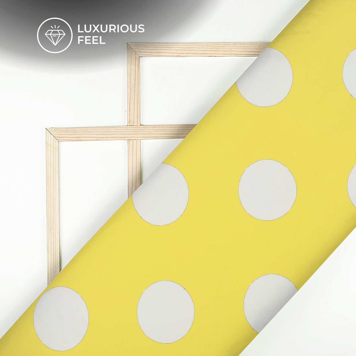 Lemon Yellow Polka Dot Digital Print Crepe Satin Fabric