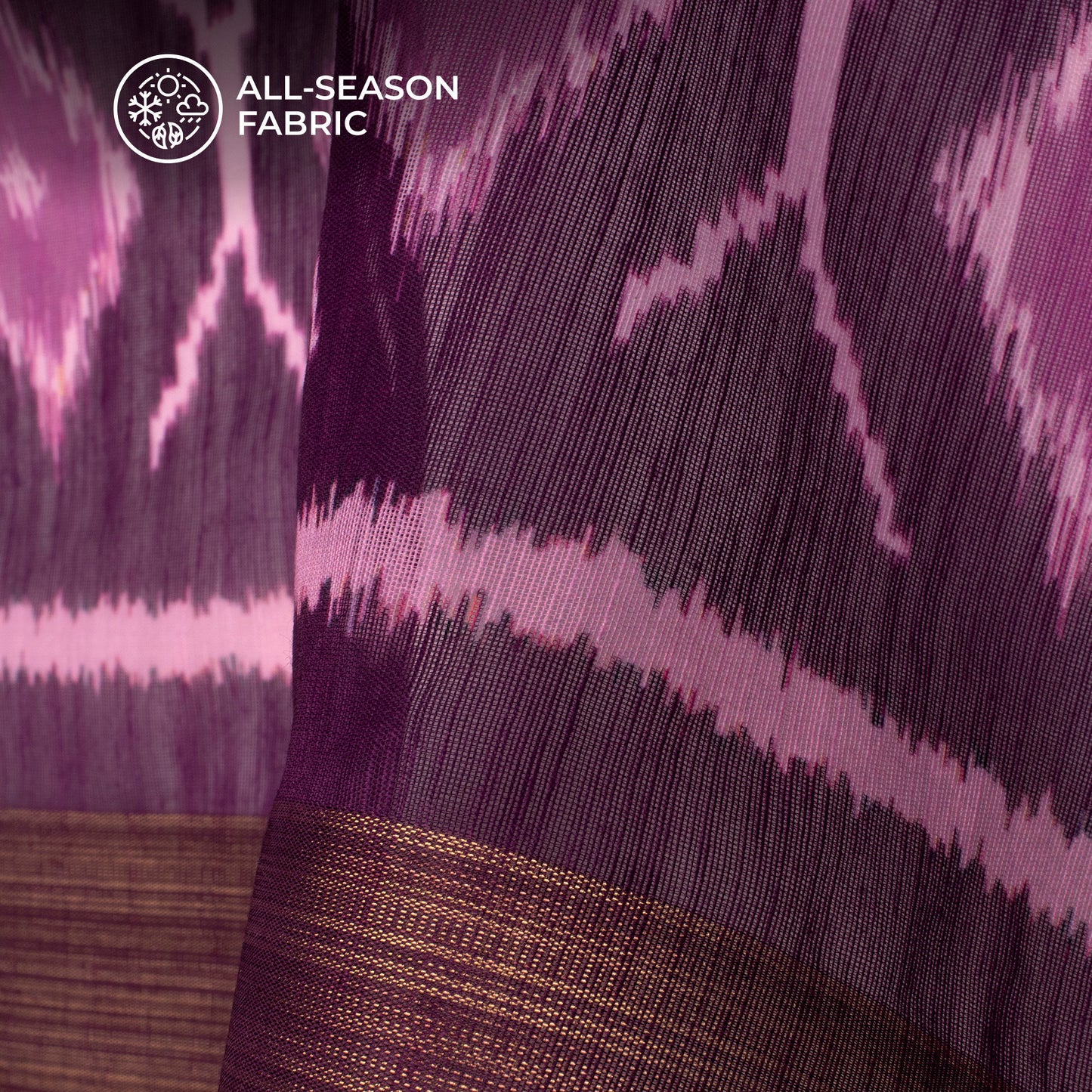 Purple Daman Digital Print Zari Border Chanderi Fabric