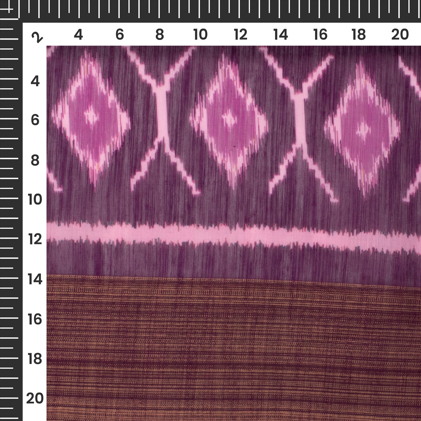 Purple Daman Digital Print Zari Border Chanderi Fabric