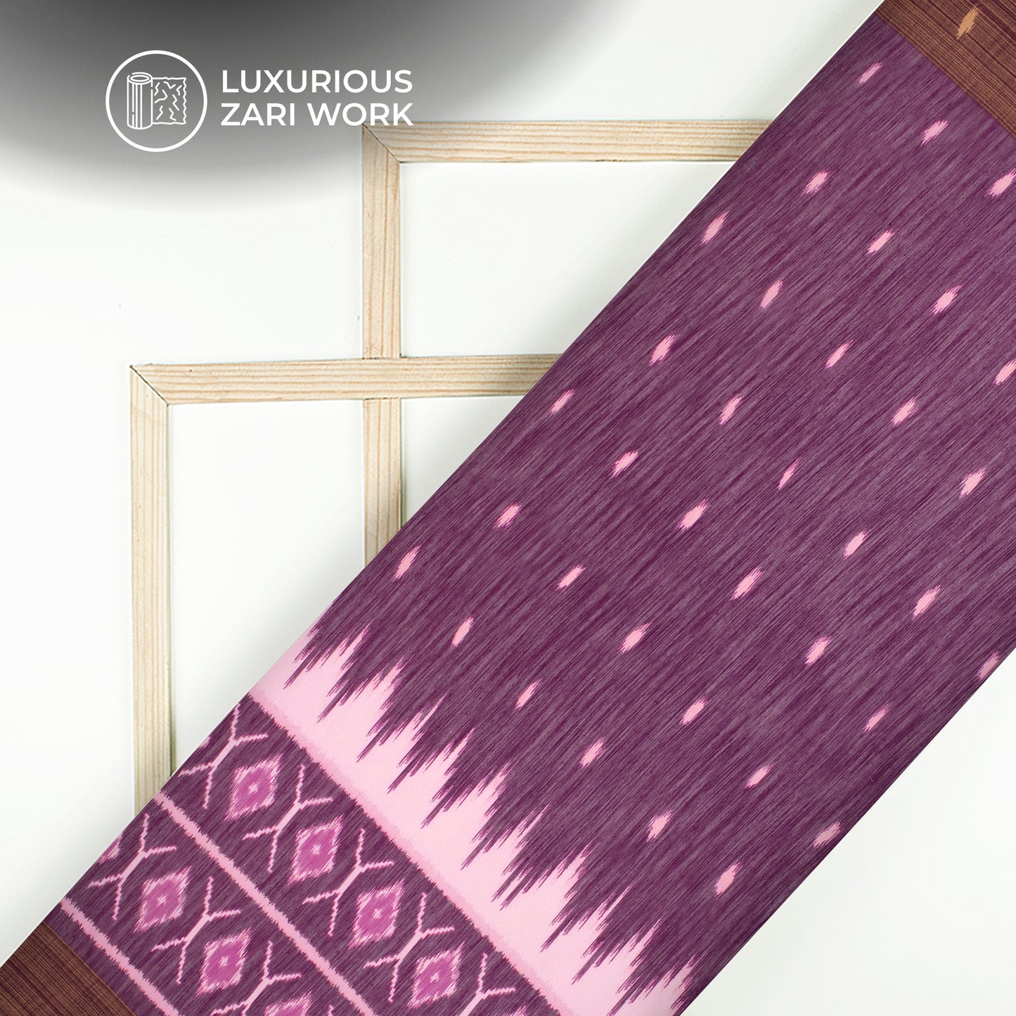 Purple Daman Digital Print Zari Border Chanderi Fabric