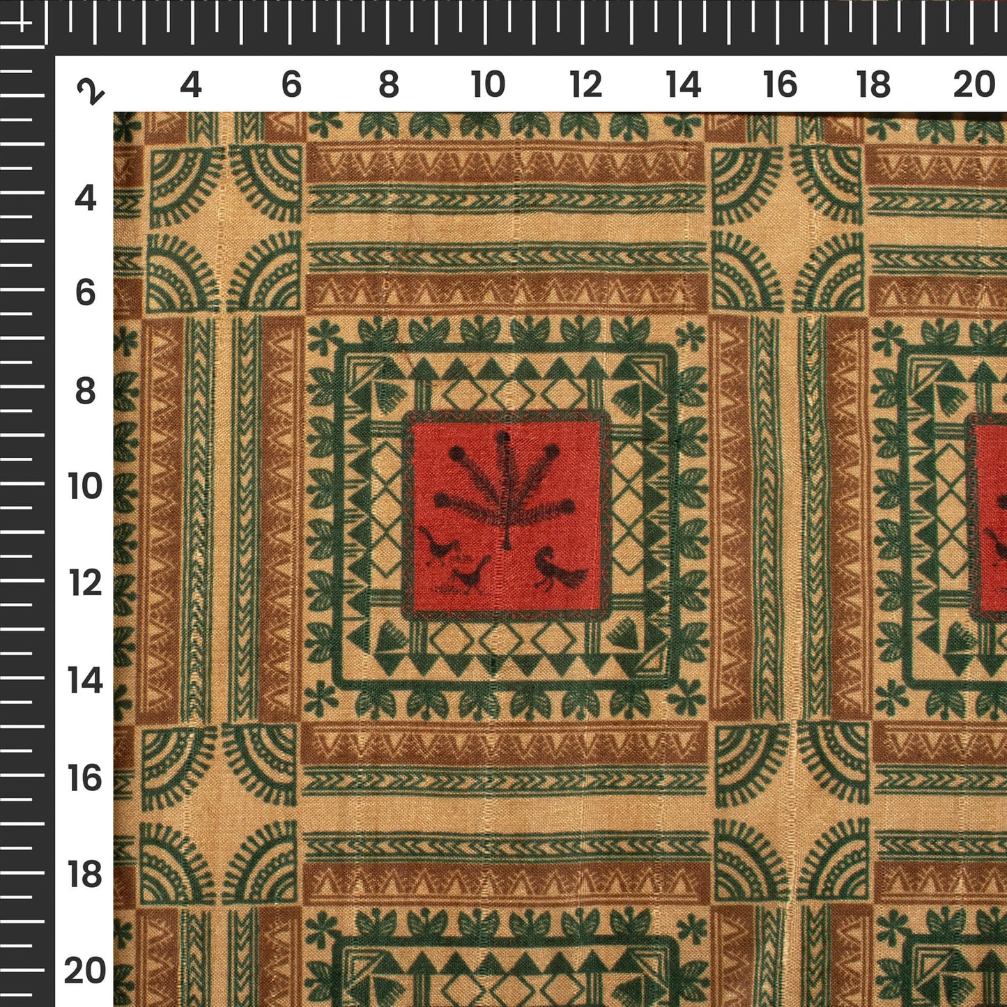 Scarlet Red Traditional Digital Print Art Tusser Silk Fabric