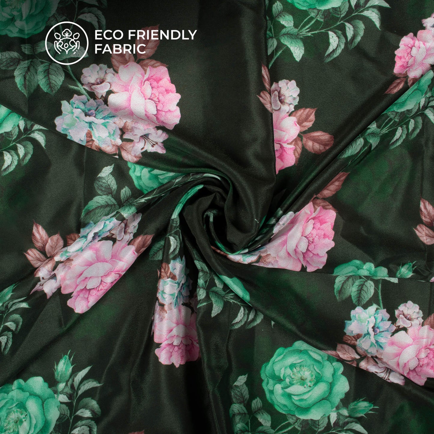 Dark Green Floral Digital Print Crepe Silk Fabric