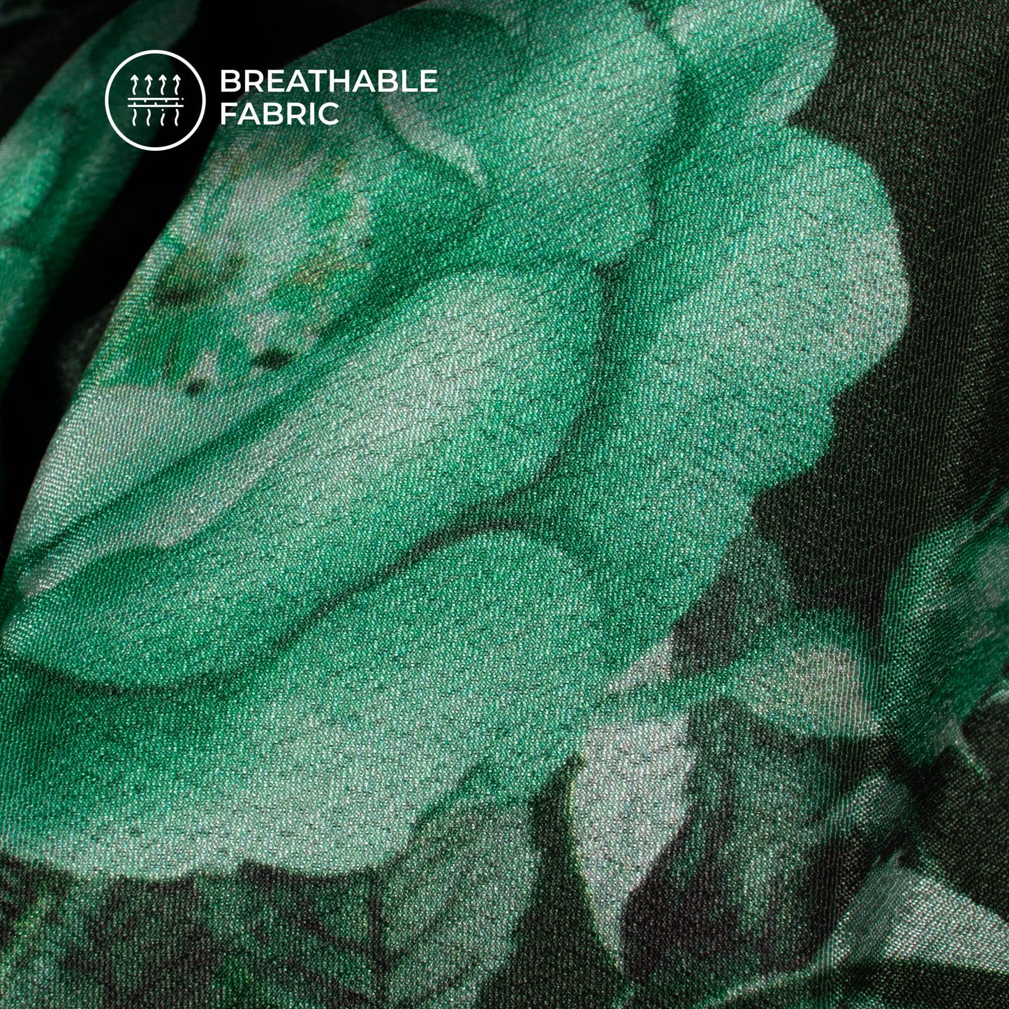 Dark Green Floral Digital Print Crepe Silk Fabric