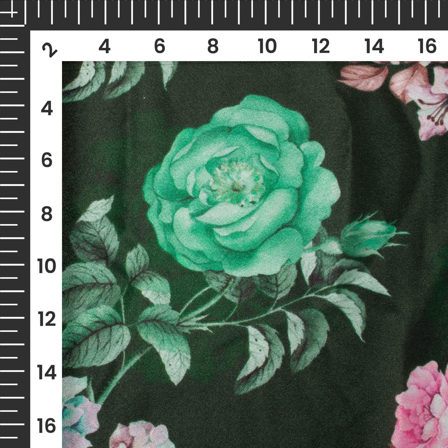 Dark Green Floral Digital Print Crepe Silk Fabric