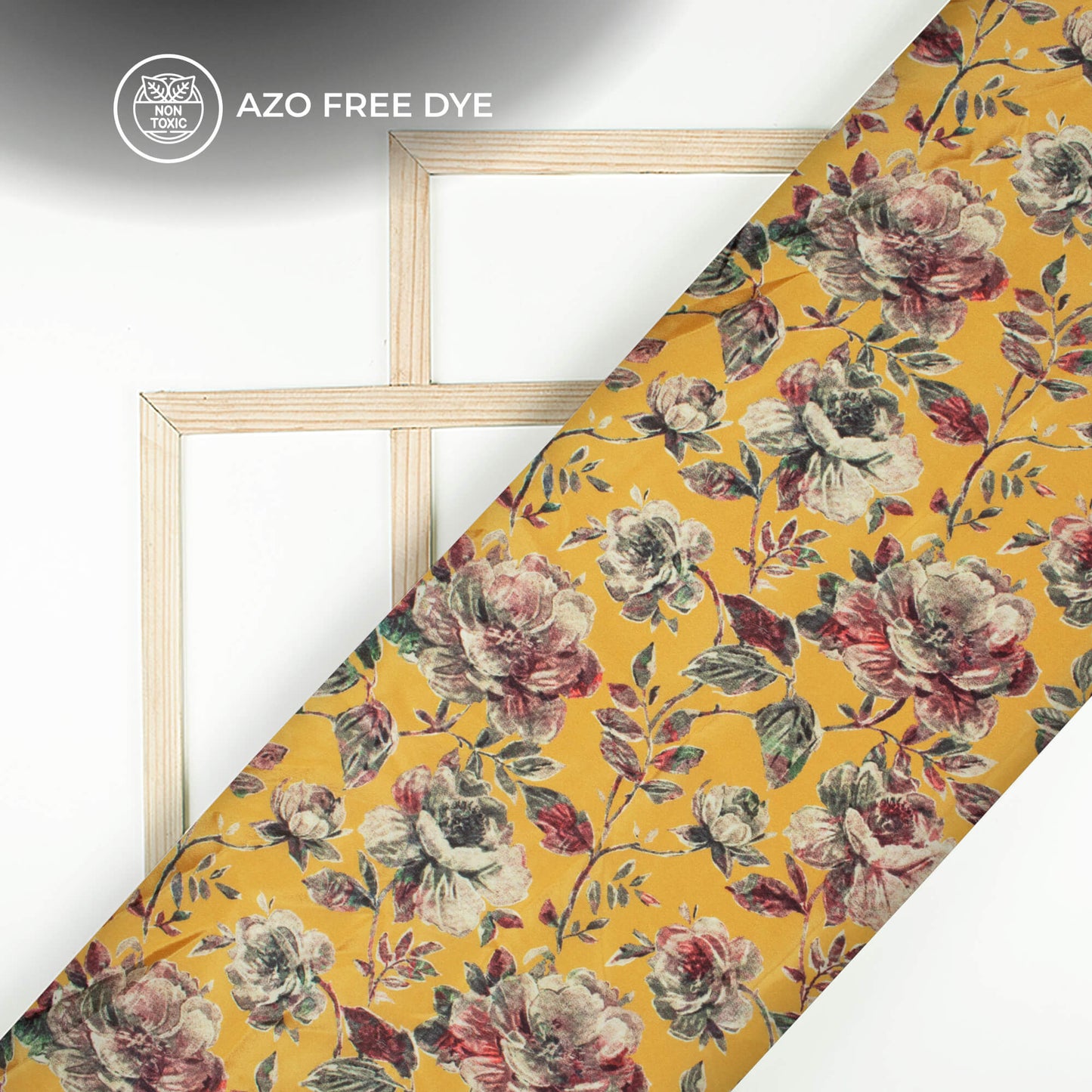 Canary Yellow Floral Digital Print Crepe Silk Fabric