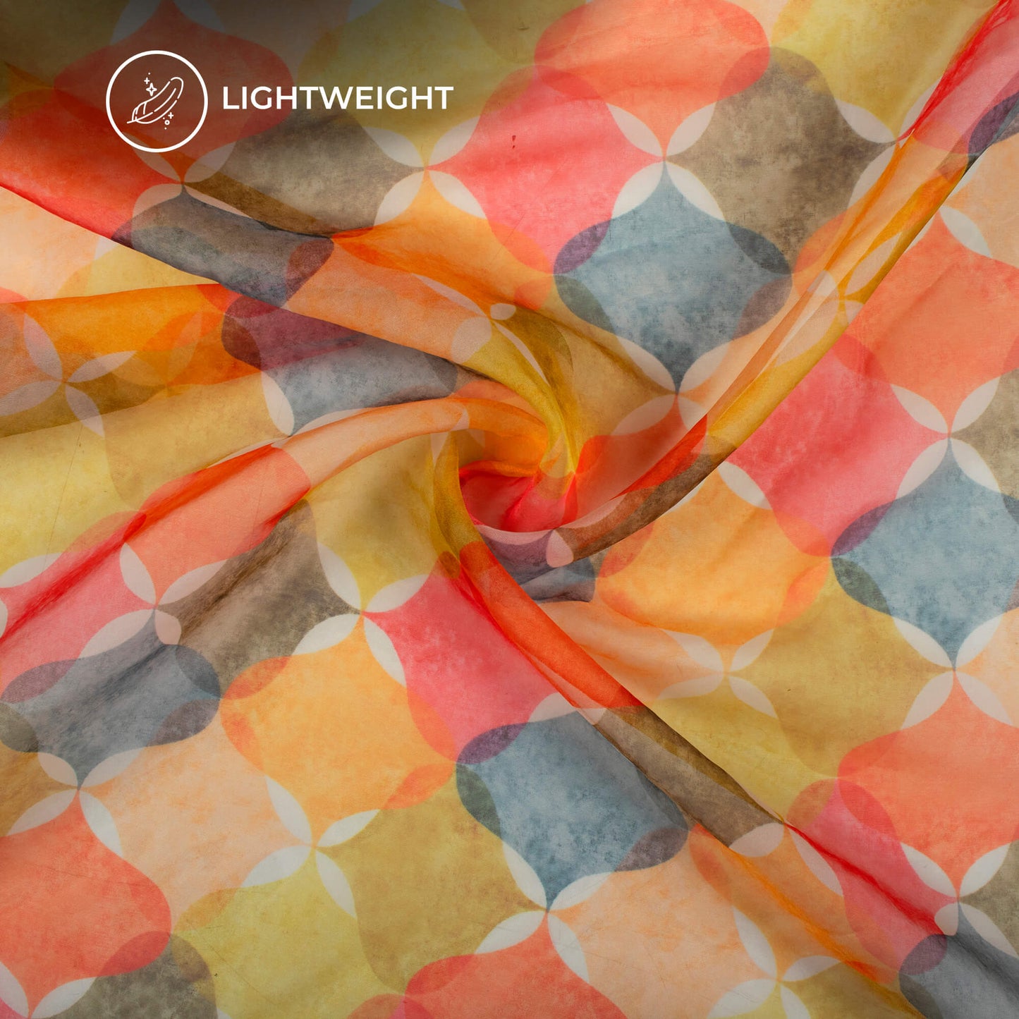 Multi Color Geometrical Digital Print Matt Organza Fabric
