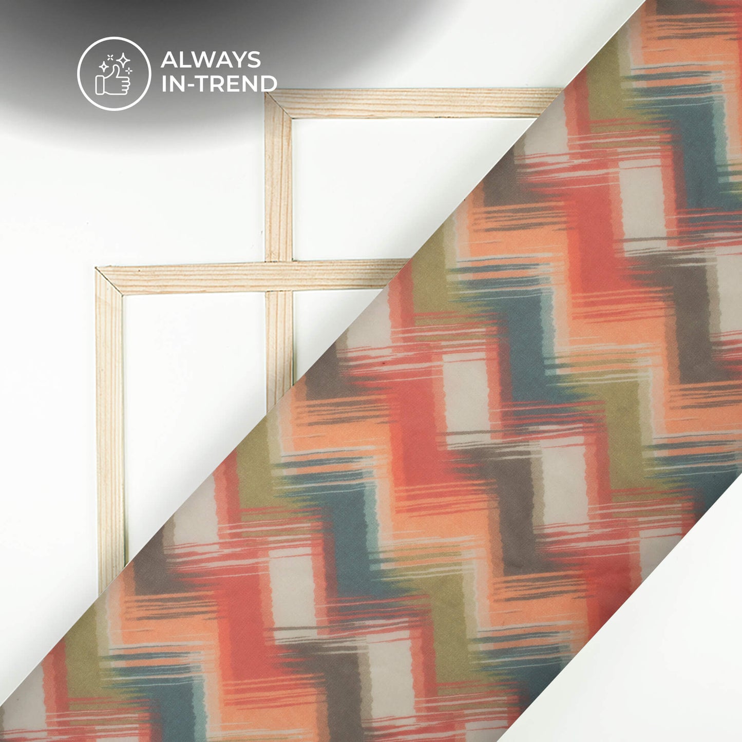 Rust Orange Chevron Digital Print Matt Organza Fabric