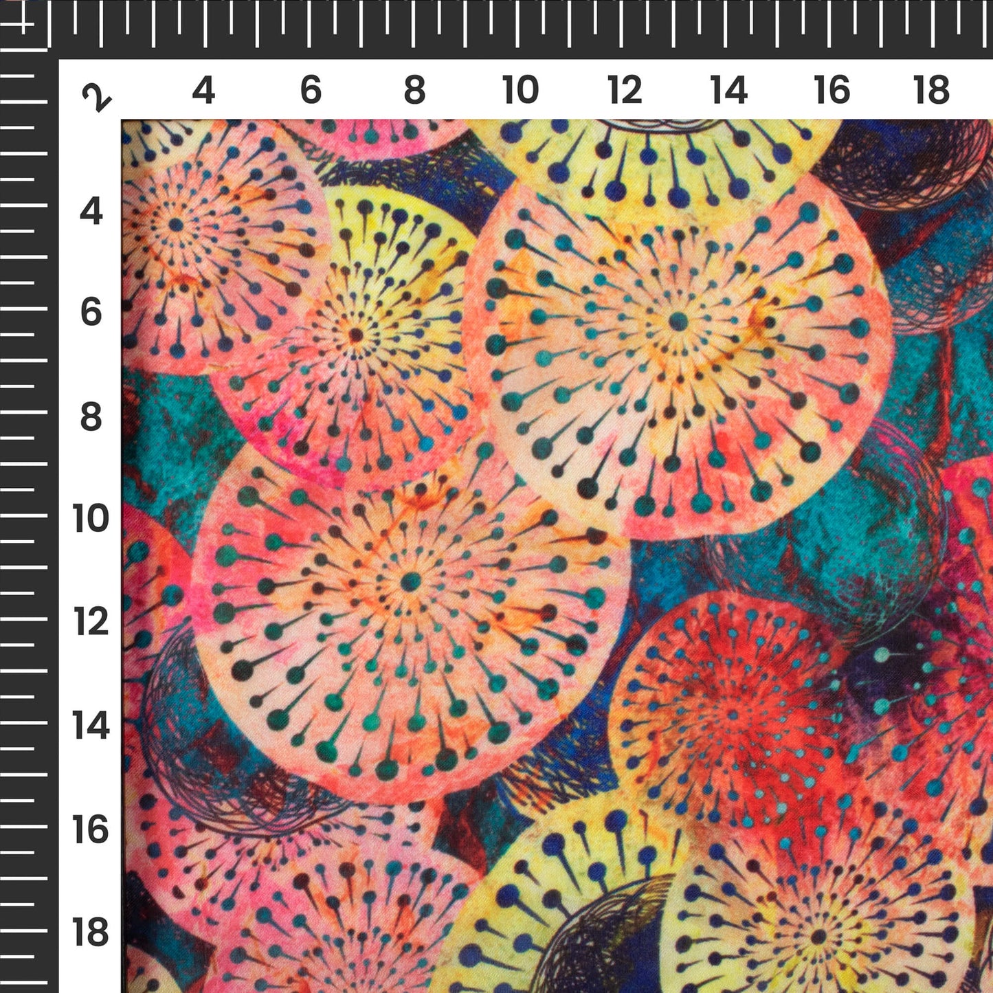 Multi-Color Geometrical Digital Print Georgette Satin Fabric