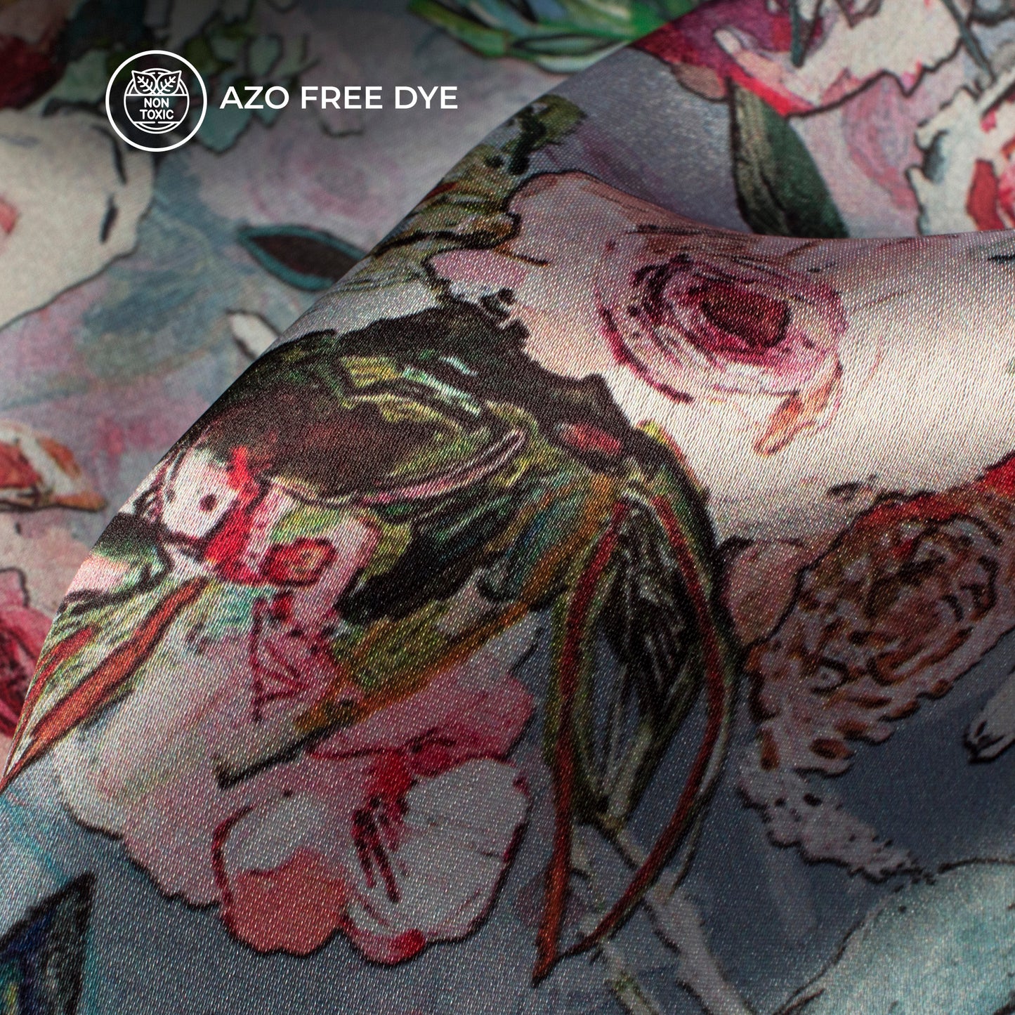 Dolphin Gray Floral Digital Print Japan Satin Fabric