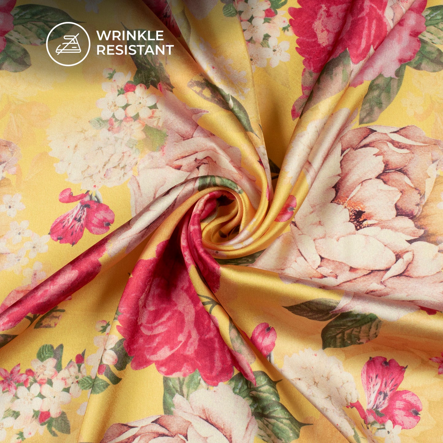 Attractive Yellow Floral Digital Print Japan Satin Fabric