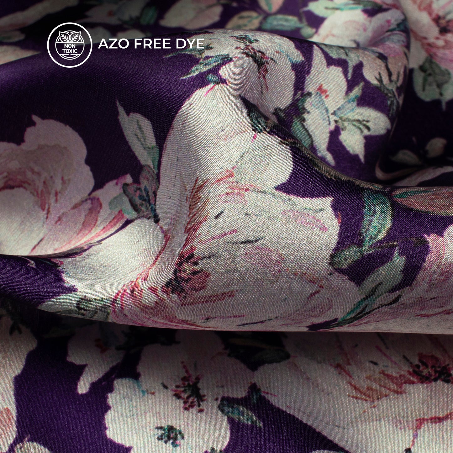 Seamless Purple Floral Digital Print Japan Satin Fabric