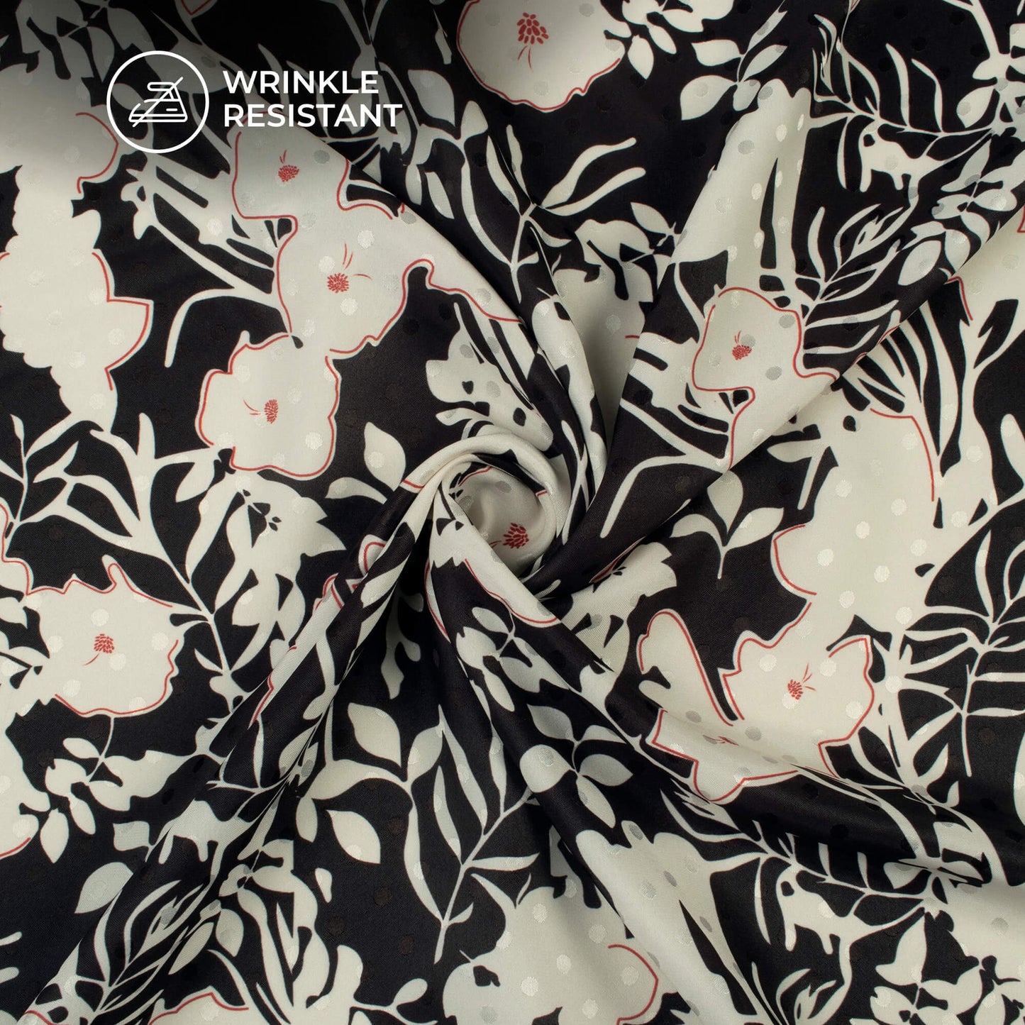 Black Floral Digital Print Jacquard Booti Japan Satin Fabric (Width 56 Inches)