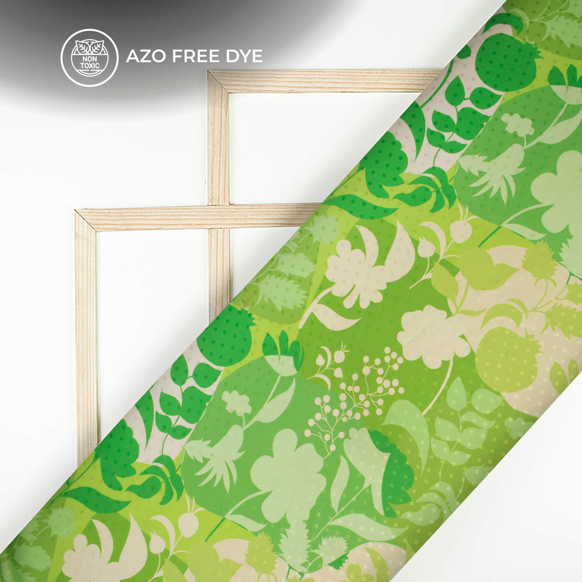 Green Floral Digital Print Jacquard Booti Japan Satin Fabric (Width 56 Inches)