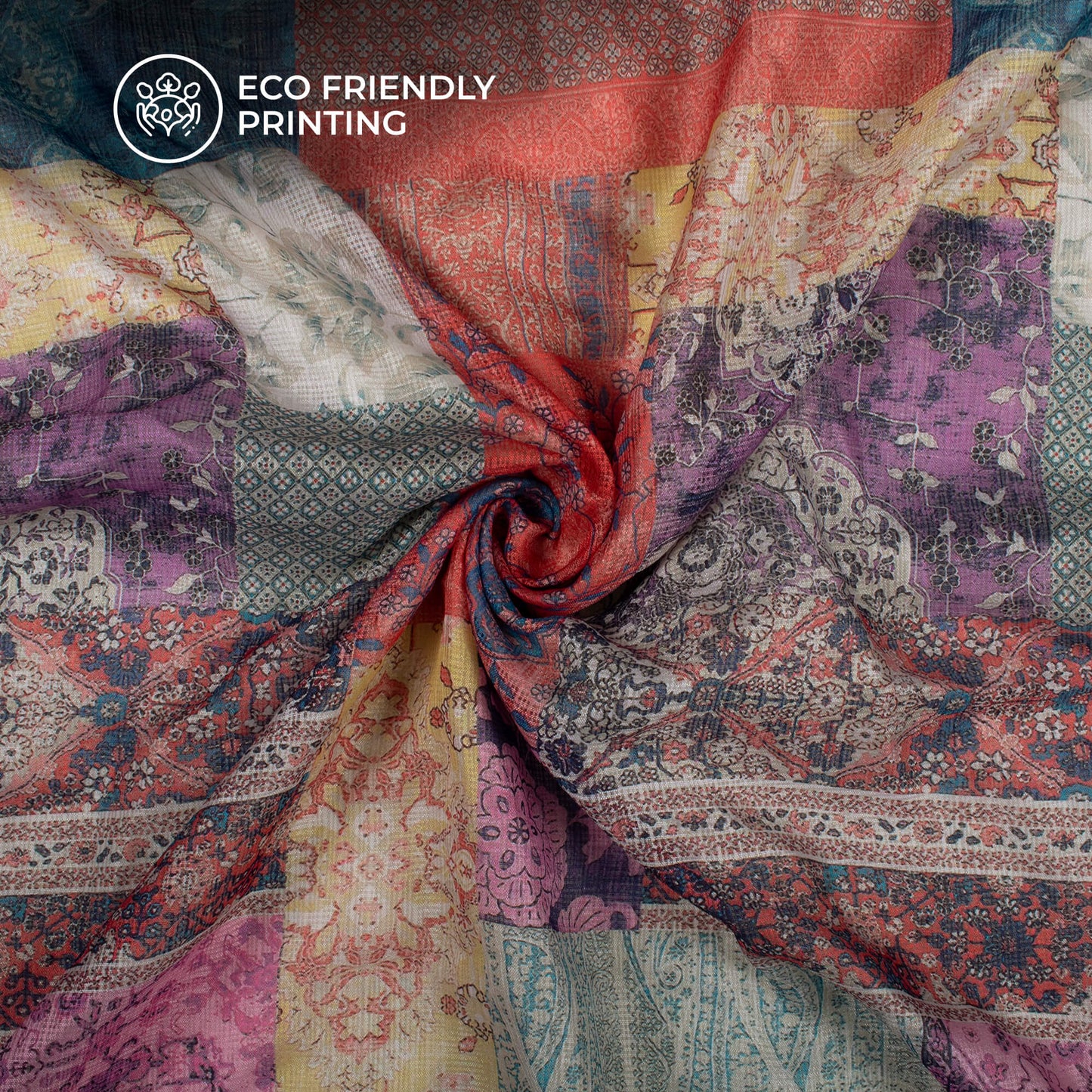 Candy Red Ethnic Digital Print Kota Doria Fabric