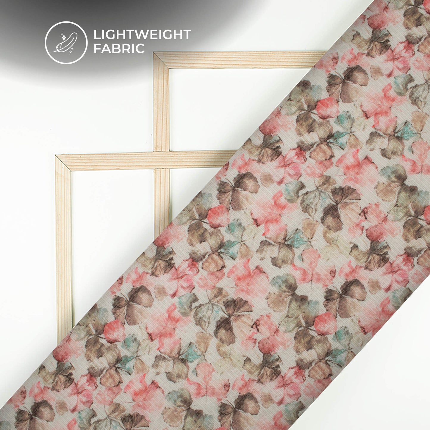 Salmon Pink Leaf Digital Print Kota Doria Fabric