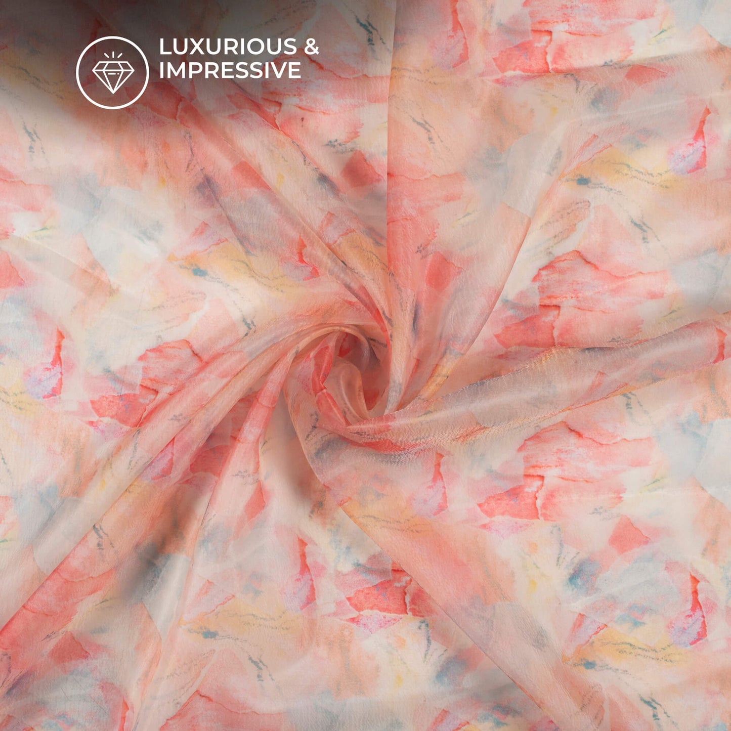 Baby Pink Tye And Dye Digital Print Organza Satin Fabric