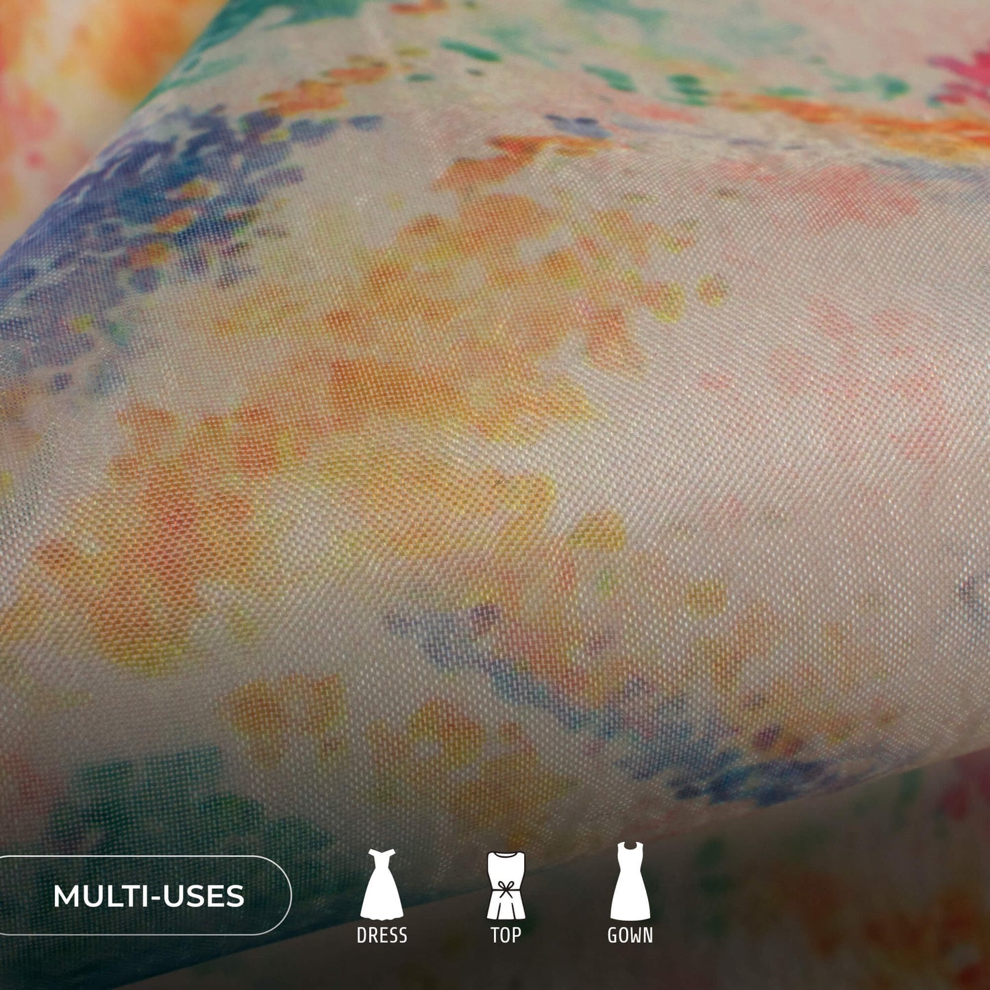 Multi Color Tye And Dye Digital Print Organza Satin Fabric