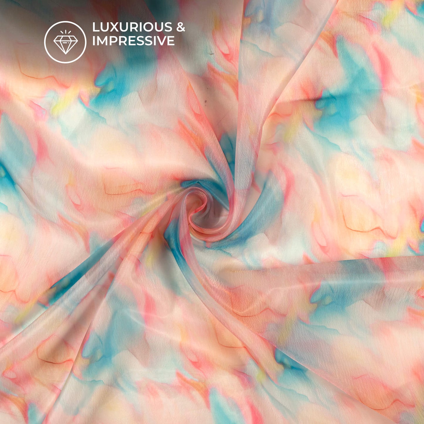 Peachy Pink Tye And Dye Digital Print Organza Satin Fabric