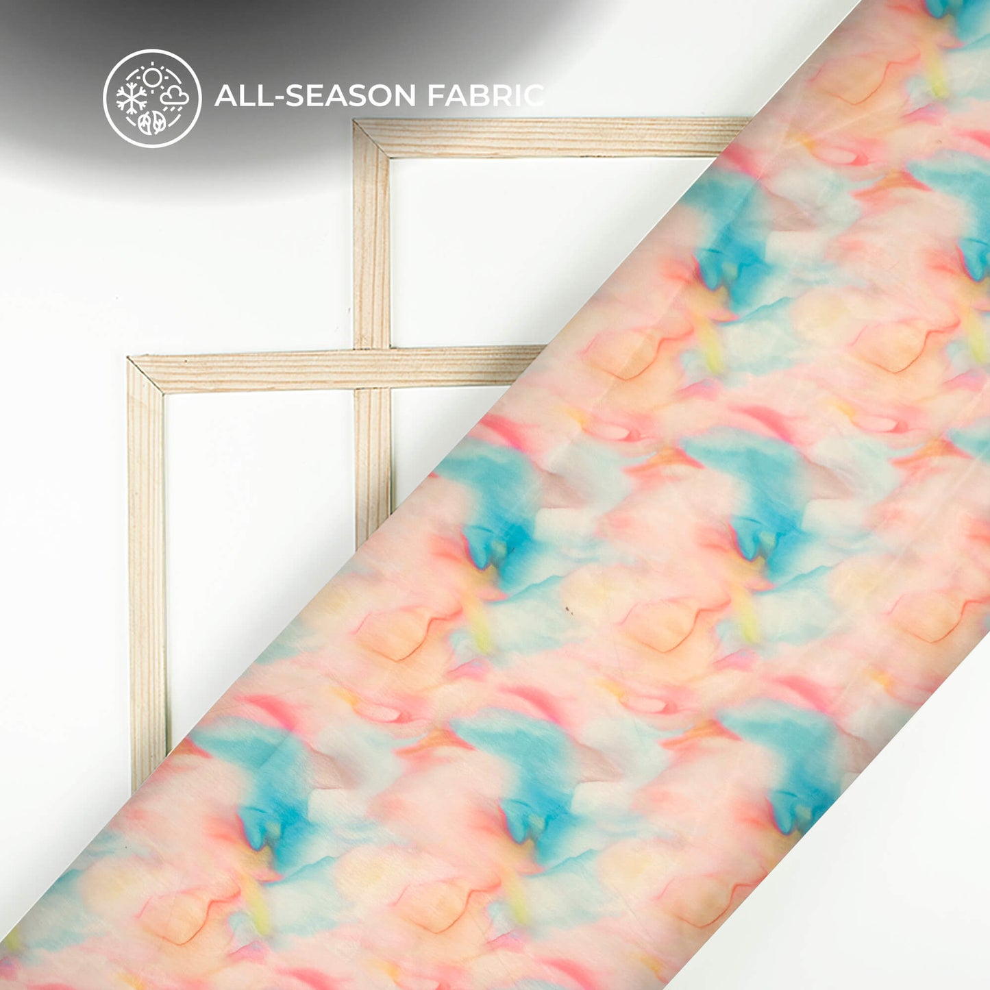 Peachy Pink Tye And Dye Digital Print Organza Satin Fabric