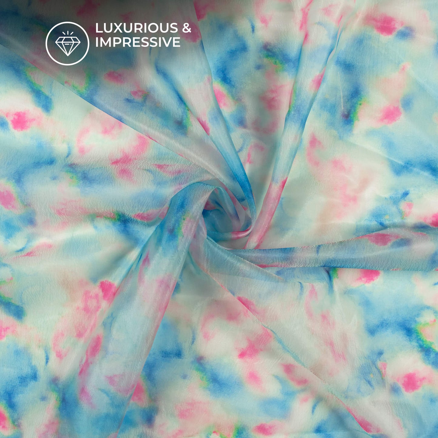 Multi Color Tye And Dye Digital Print Organza Satin Fabric