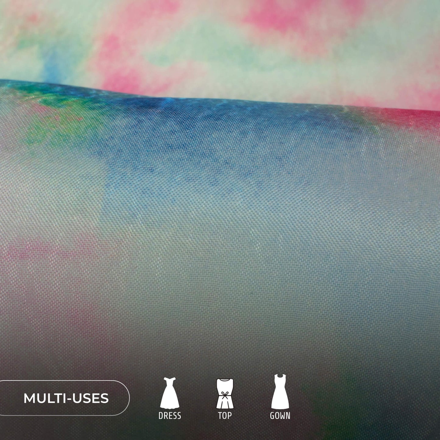 Multi Color Tye And Dye Digital Print Organza Satin Fabric