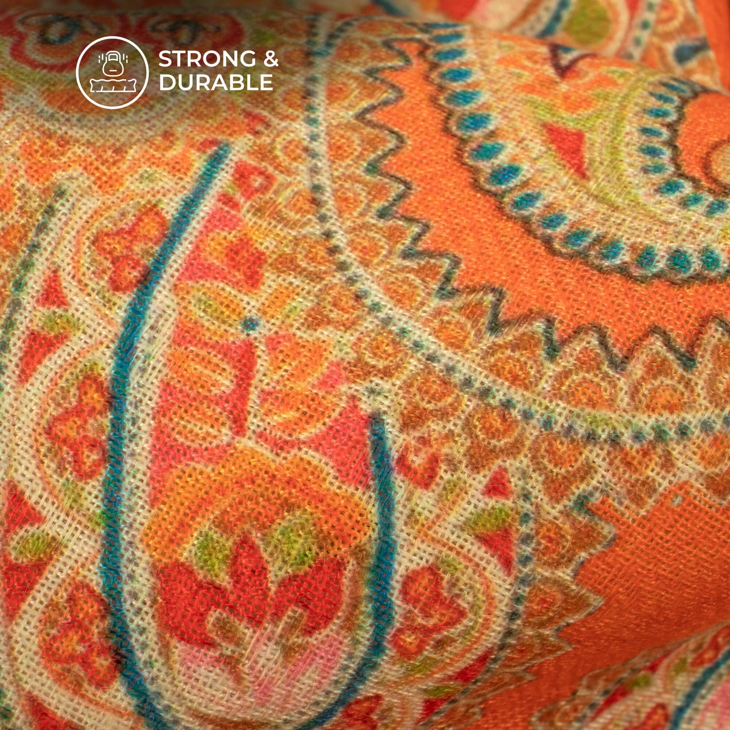 Tiger Orange Paisley Digital Print Elegant Blend Pashmina Fabric