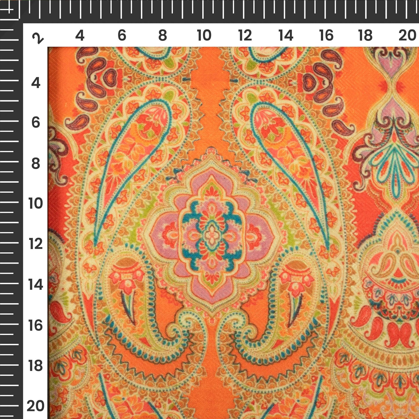 Tiger Orange Paisley Digital Print Elegant Blend Pashmina Fabric