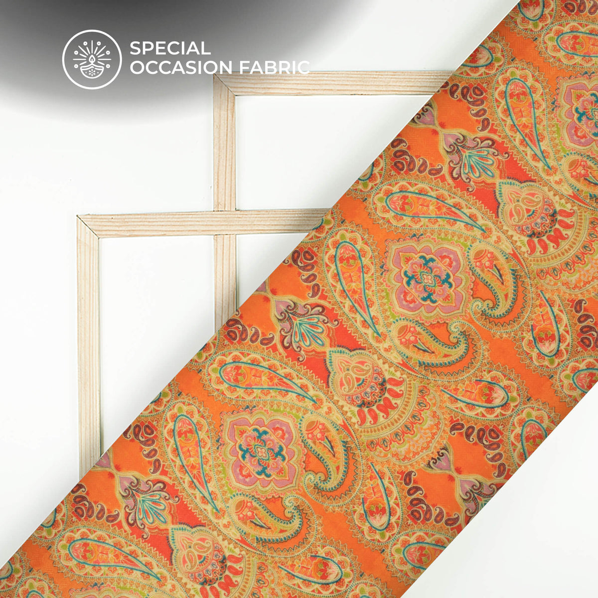 Tiger Orange Paisley Digital Print Elegant Blend Pashmina Fabric