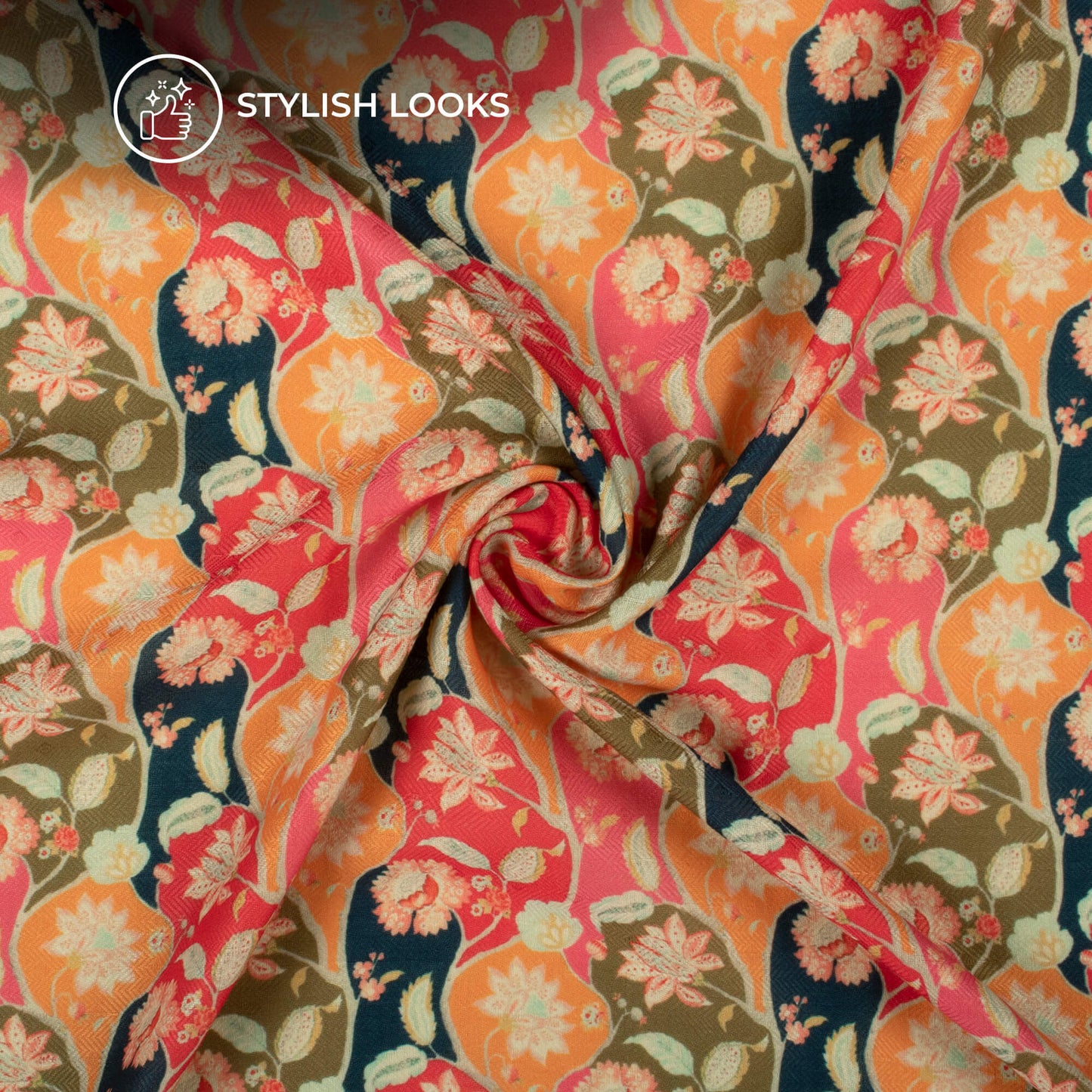 Multi Color Floral Digital Print Elegant Blend Pashmina Fabric